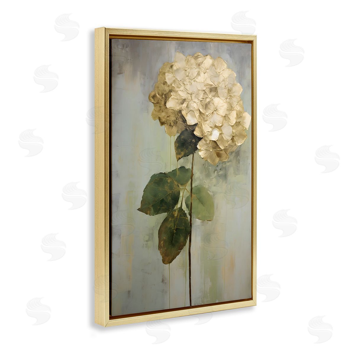Single Distressed Hydrangea Gold Floating Frame Canvas Wall Art, Home Decor by Petals Prints Design