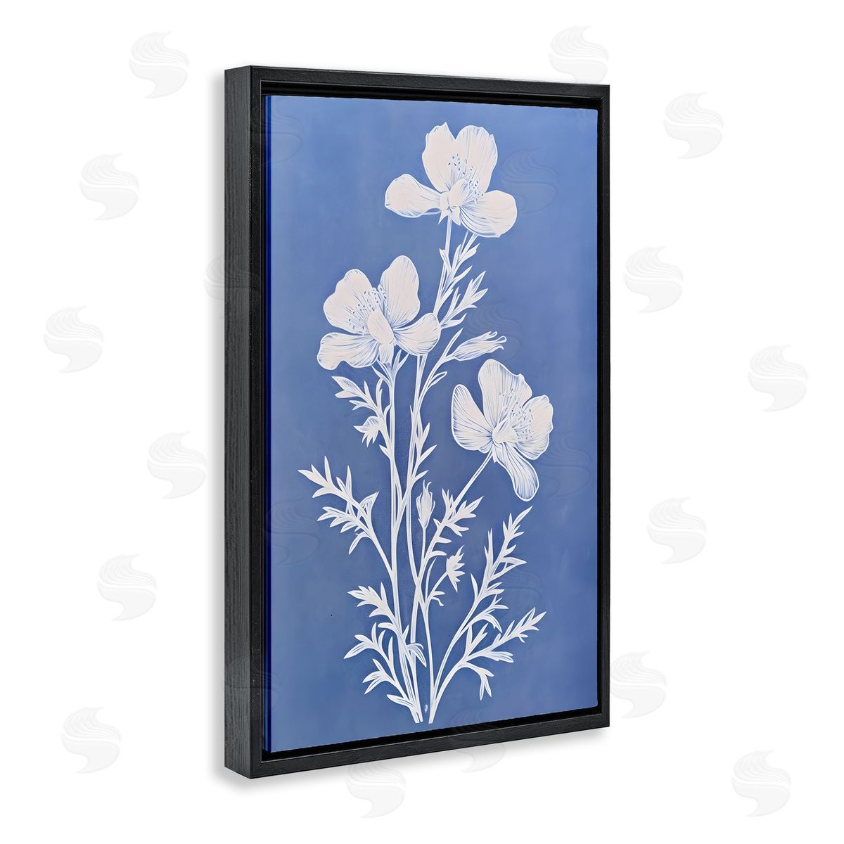 Cerulean Blue Blooms Black Floating Frame Canvas Wall Art, Home Decor by Petals Prints Design