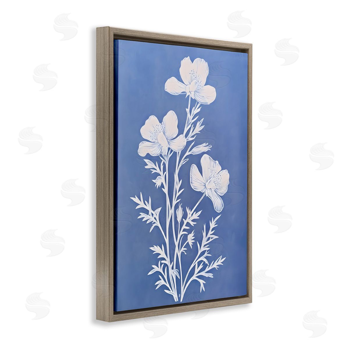 Cerulean Blue Blooms Brown Floating Frame Canvas Wall Art, Home Decor by Petals Prints Design