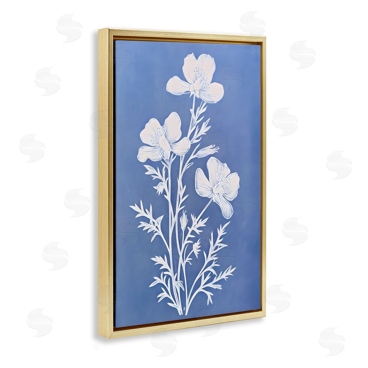 Cerulean Blue Blooms Gold Floating Frame Canvas Wall Art, Home Decor by Petals Prints Design