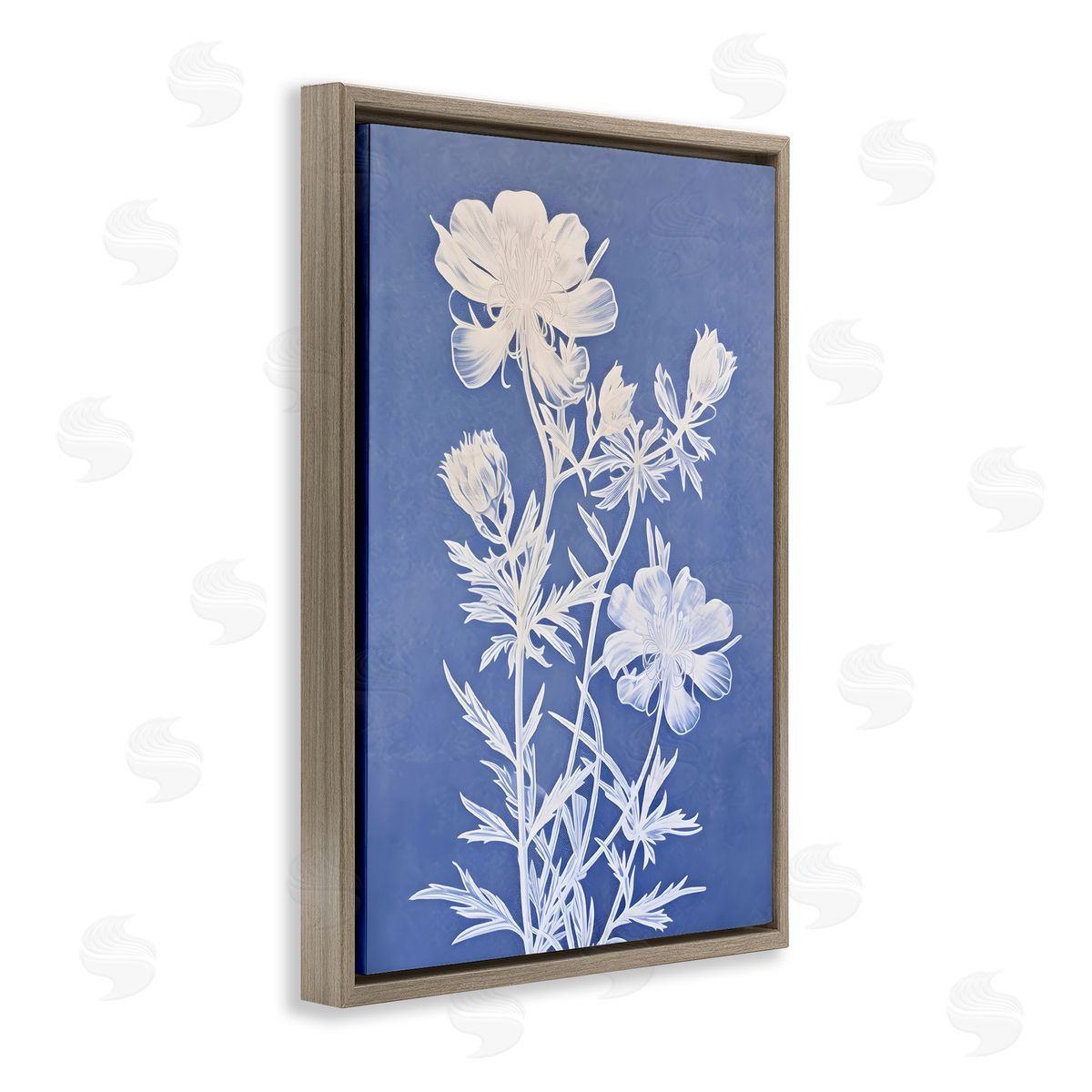 Cerulean Botanical Pattern Brown Floating Frame Canvas Wall Art, Home Decor by Petals Prints Design