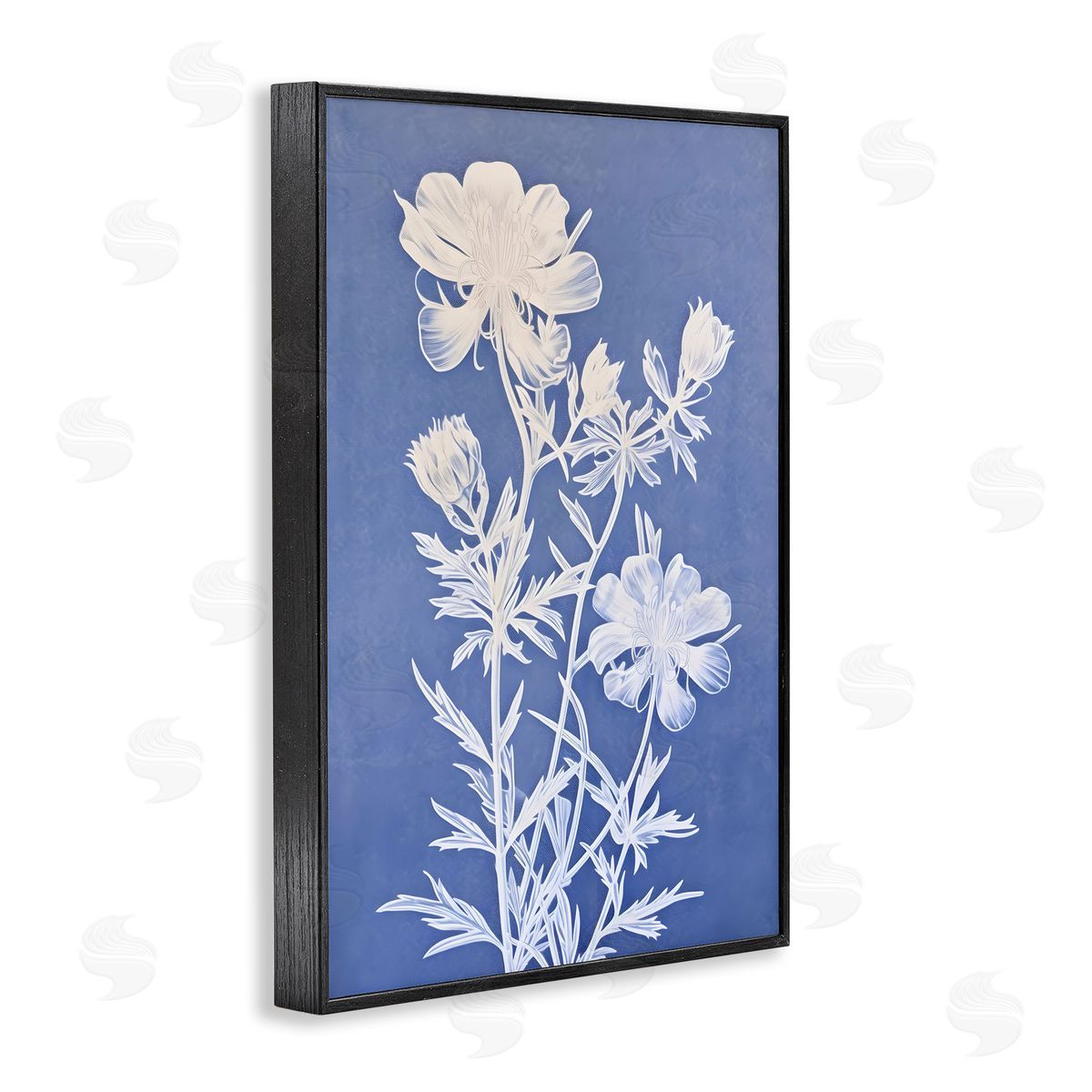 Cerulean Botanical Pattern Black Frame Print Wall Art, Home Decor by Petals Prints Design