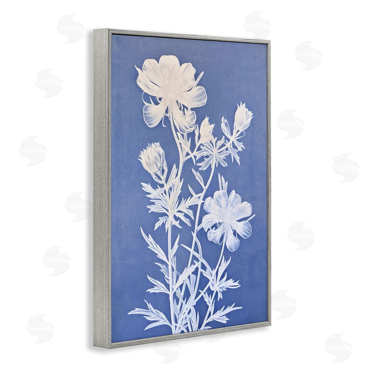Cerulean Botanical Pattern Grey Frame Print Wall Art, Home Decor by Petals Prints Design
