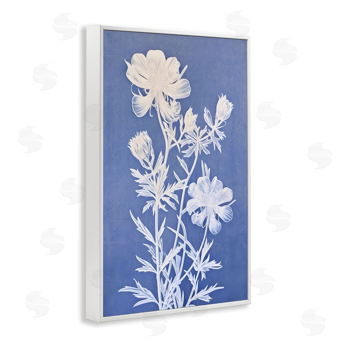 Cerulean Botanical Pattern White Frame Print Wall Art, Home Decor by Petals Prints Design