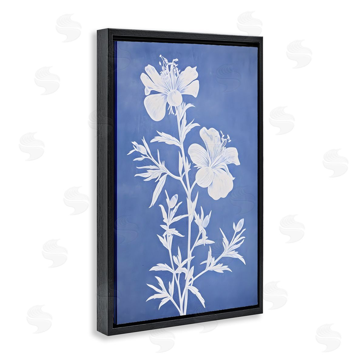 Blue Cerulean Florals Black Floating Frame Canvas Wall Art, Home Decor by Petals Prints Design