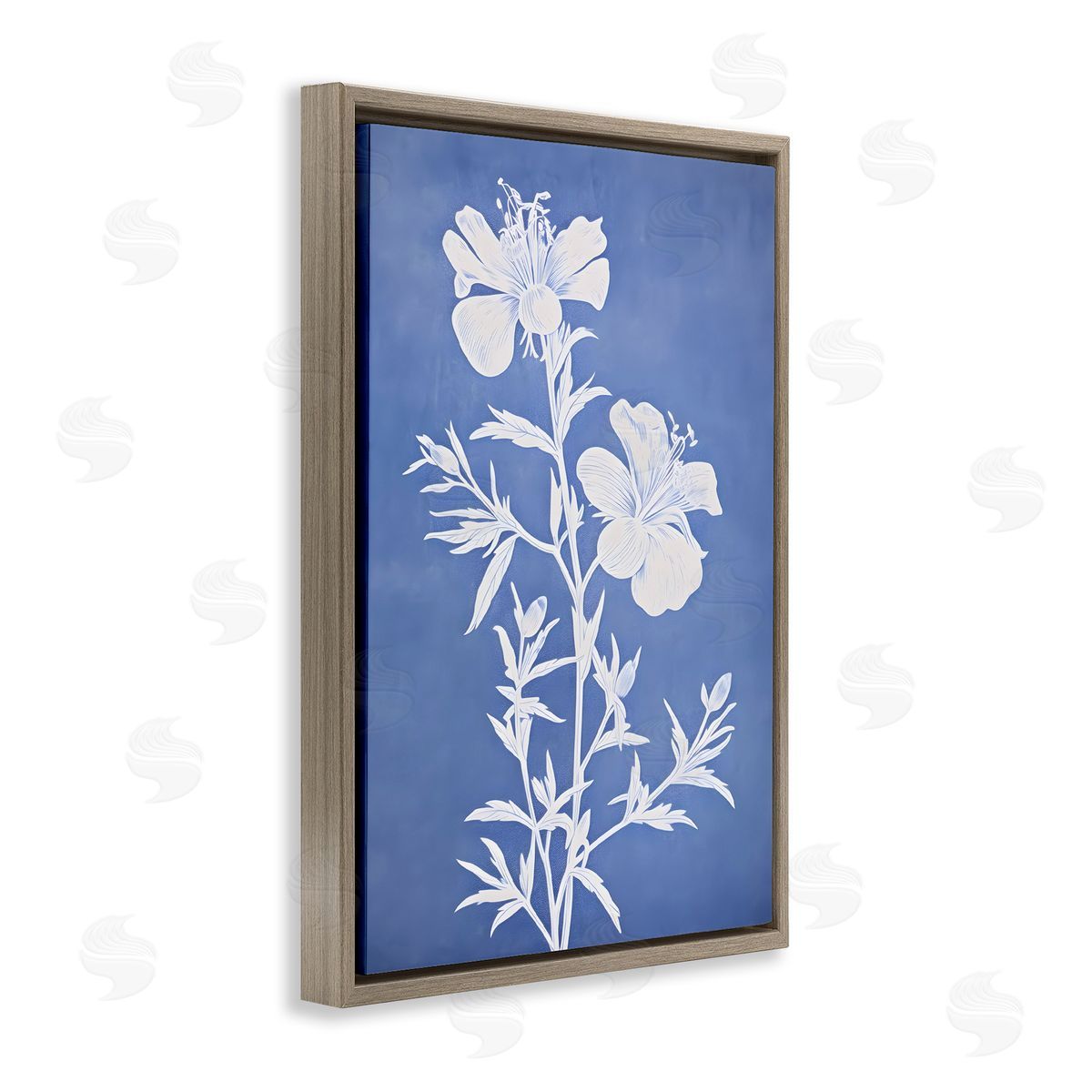 Blue Cerulean Florals Brown Floating Frame Canvas Wall Art, Home Decor by Petals Prints Design