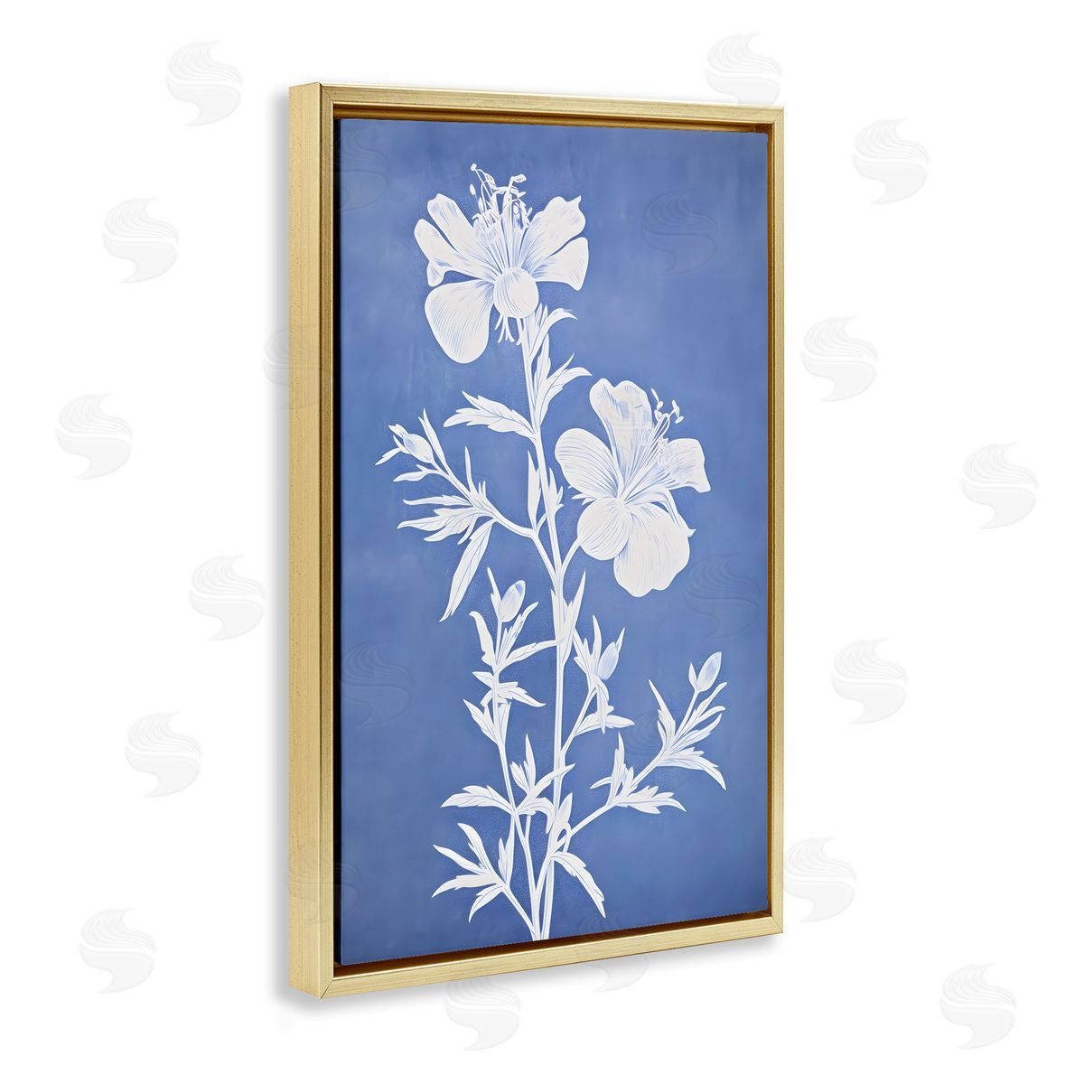 Blue Cerulean Florals Gold Floating Frame Canvas Wall Art, Home Decor by Petals Prints Design