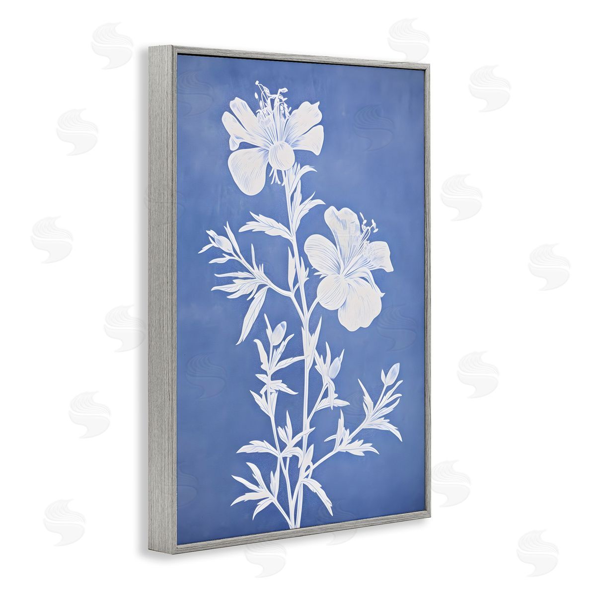 Blue Cerulean Florals Grey Frame Print Wall Art, Home Decor by Petals Prints Design
