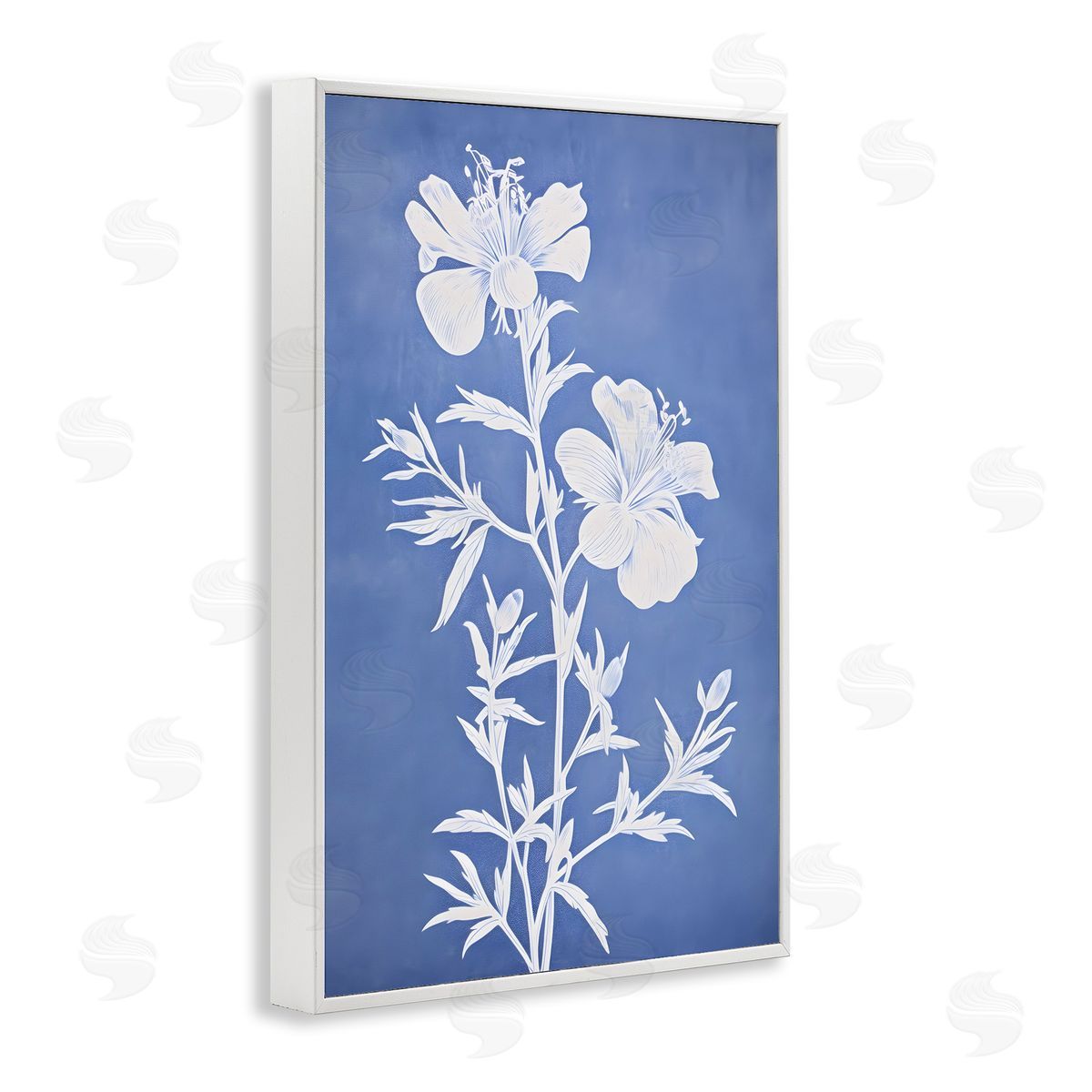 Blue Cerulean Florals White Frame Print Wall Art, Home Decor by Petals Prints Design