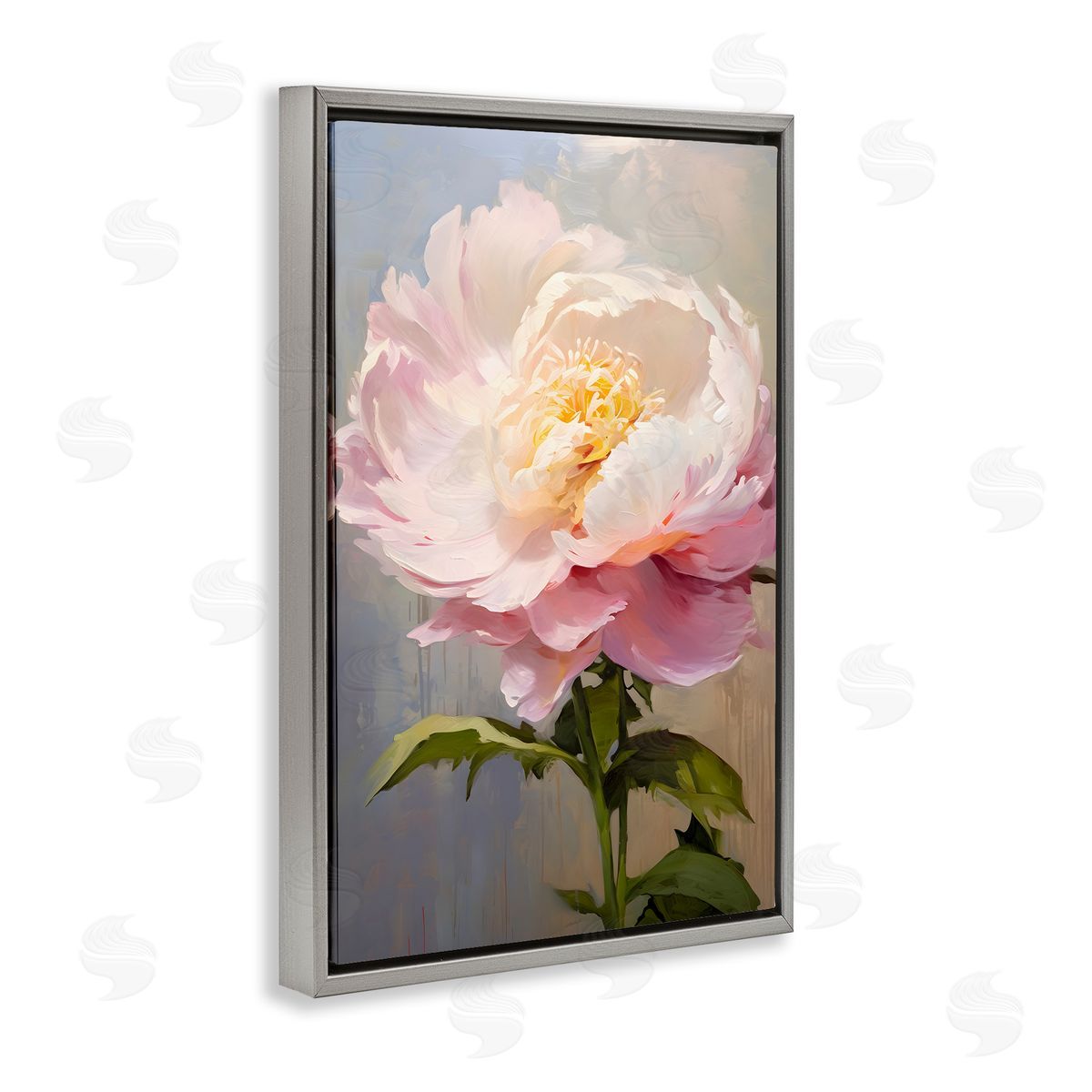 Pink Rose in Bloom Grey Floating Frame Canvas Wall Art, Home Decor by Petals Prints Design