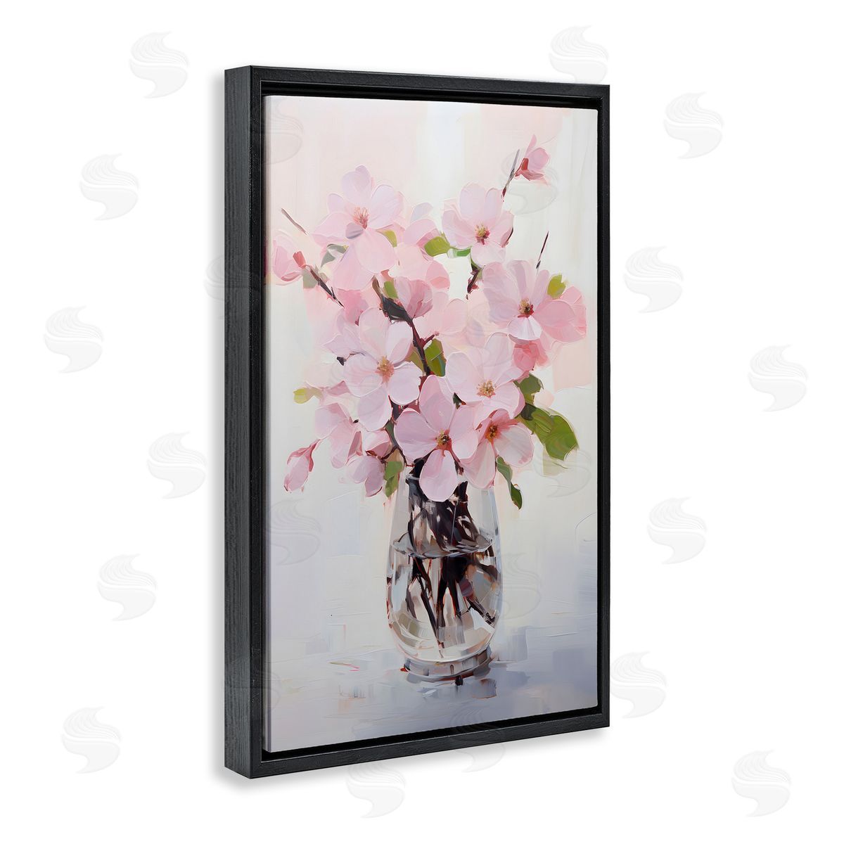 Rosy Flower Vase Black Floating Frame Canvas Wall Art, Home Decor by Petals Prints Design