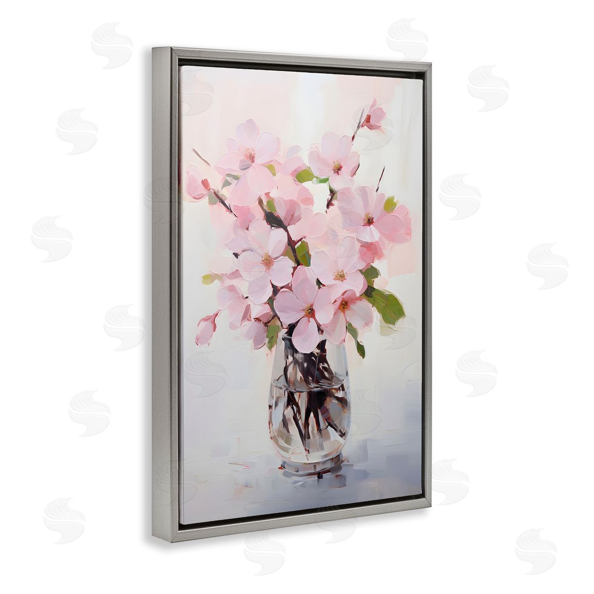Rosy Flower Vase Grey Floating Frame Canvas Wall Art, Home Decor by Petals Prints Design
