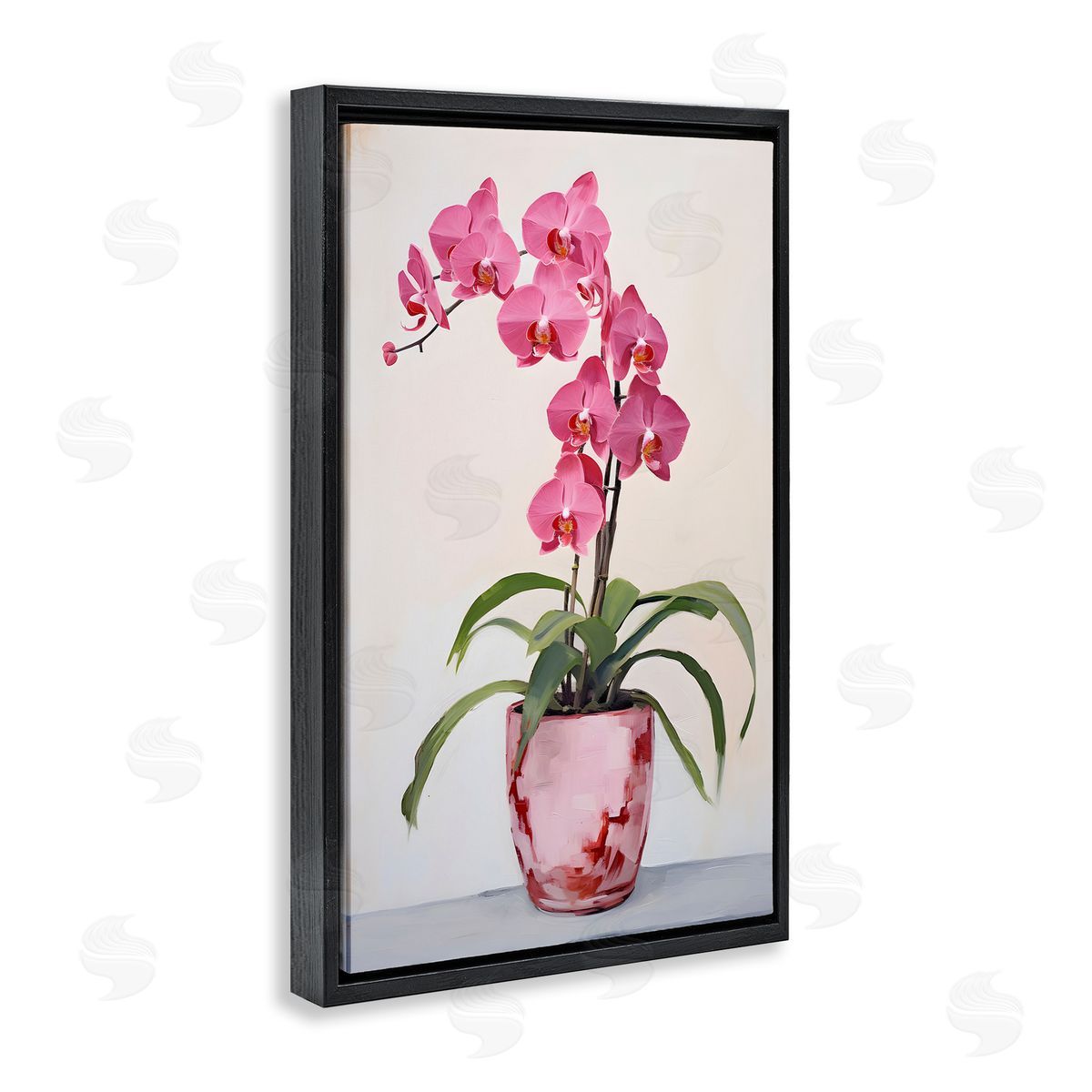 Modern Pink Orchid Black Floating Frame Canvas Wall Art, Home Decor by Petals Prints Design