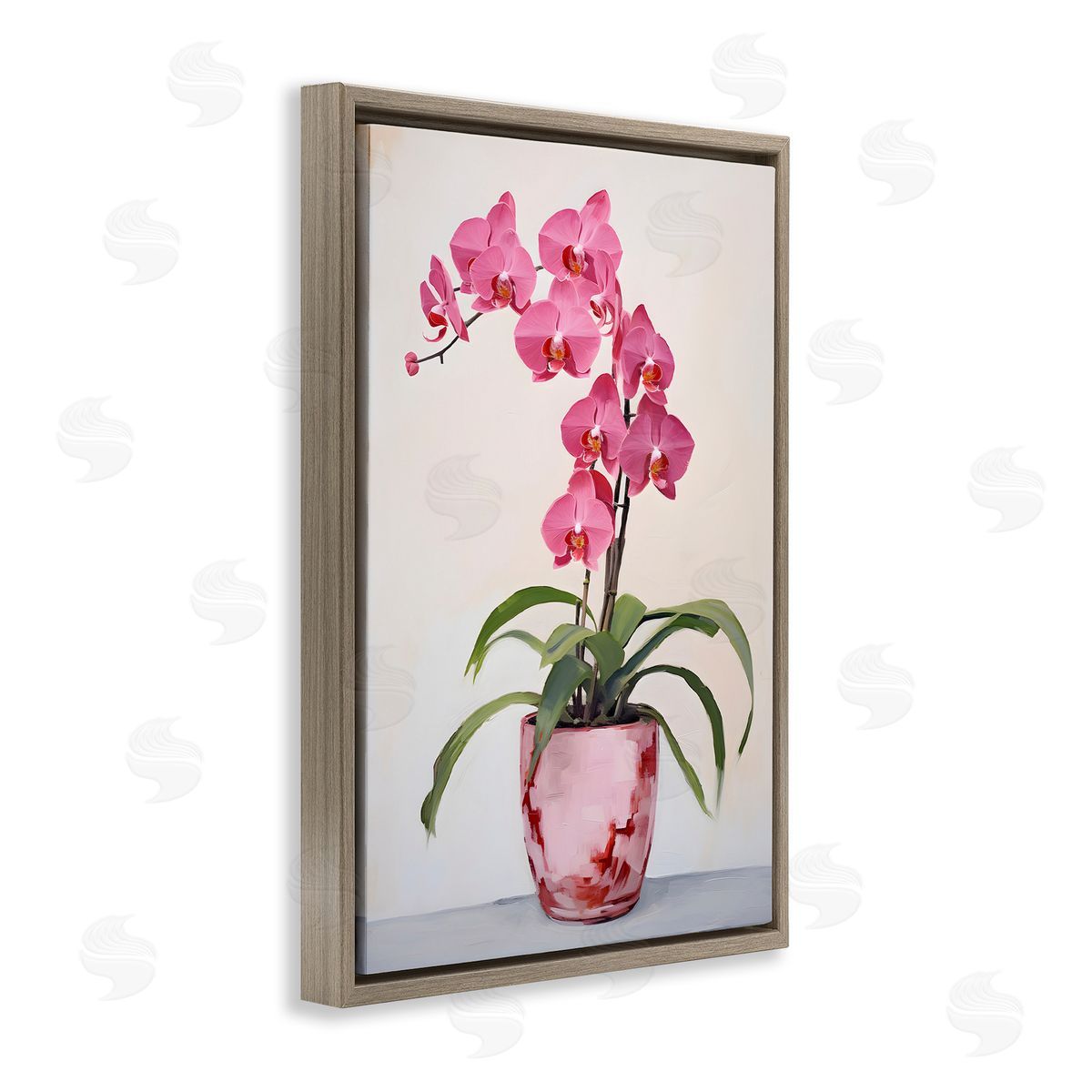 Modern Pink Orchid Brown Floating Frame Canvas Wall Art, Home Decor by Petals Prints Design