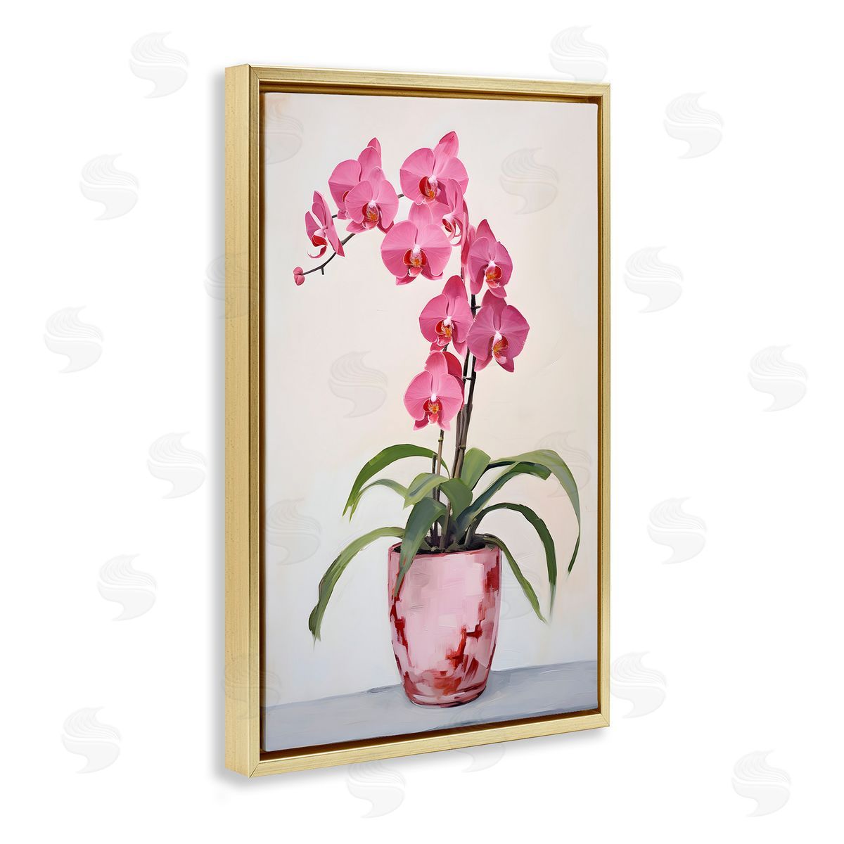Modern Pink Orchid Gold Floating Frame Canvas Wall Art, Home Decor by Petals Prints Design