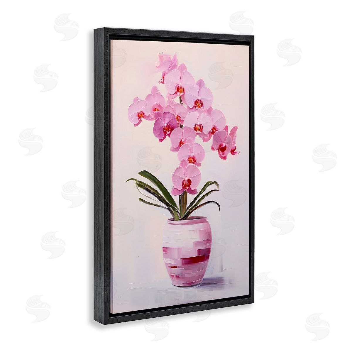 Rosy Pink Orchid Black Floating Frame Canvas Wall Art, Home Decor by Petals Prints Design