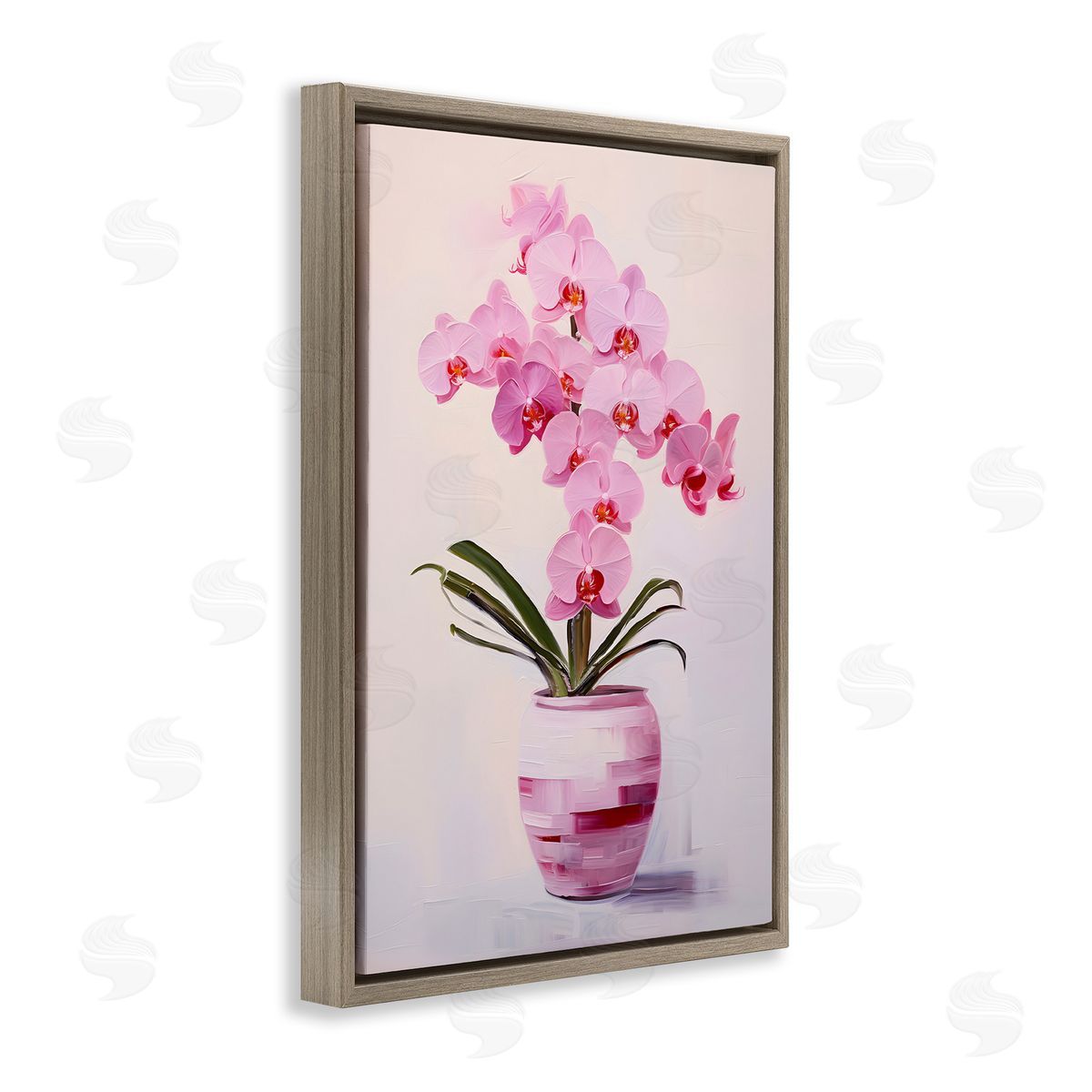 Rosy Pink Orchid Brown Floating Frame Canvas Wall Art, Home Decor by Petals Prints Design