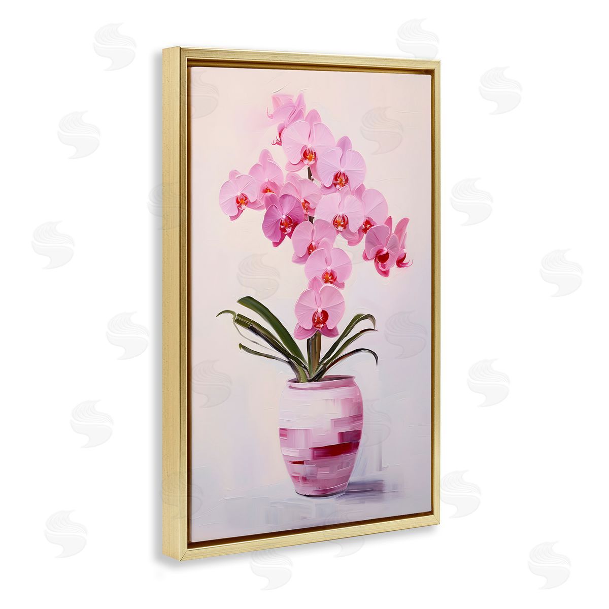 Rosy Pink Orchid Gold Floating Frame Canvas Wall Art, Home Decor by Petals Prints Design