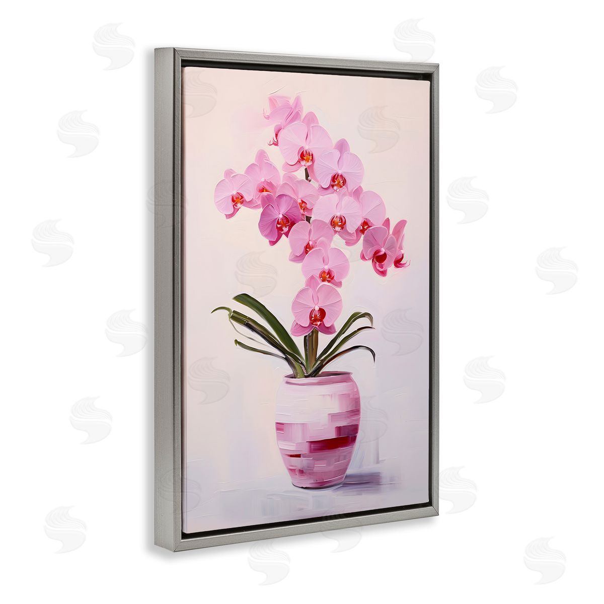 Rosy Pink Orchid Grey Floating Frame Canvas Wall Art, Home Decor by Petals Prints Design