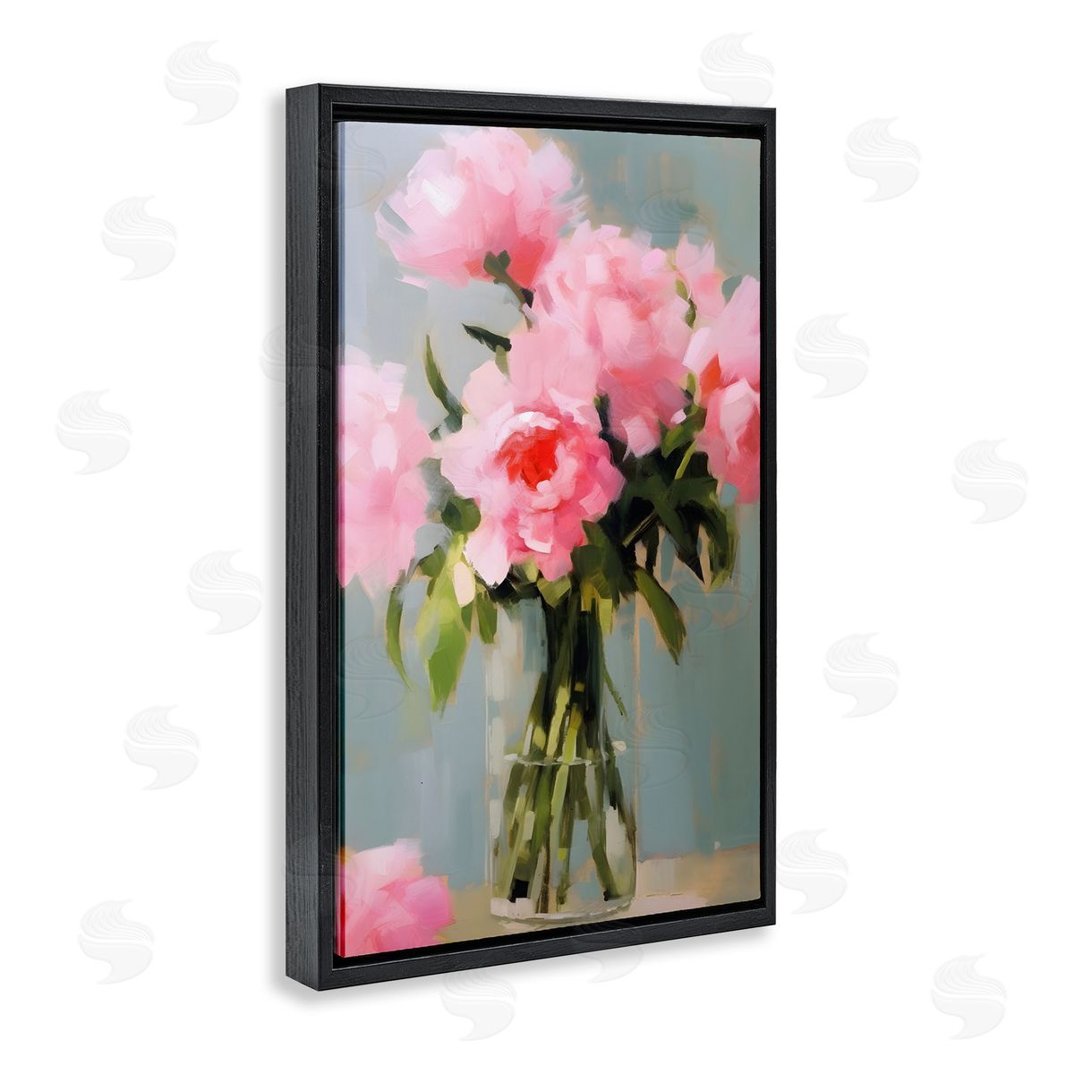 Confetti Roses Bouquet Black Floating Frame Canvas Wall Art, Home Decor by Petals Prints Design