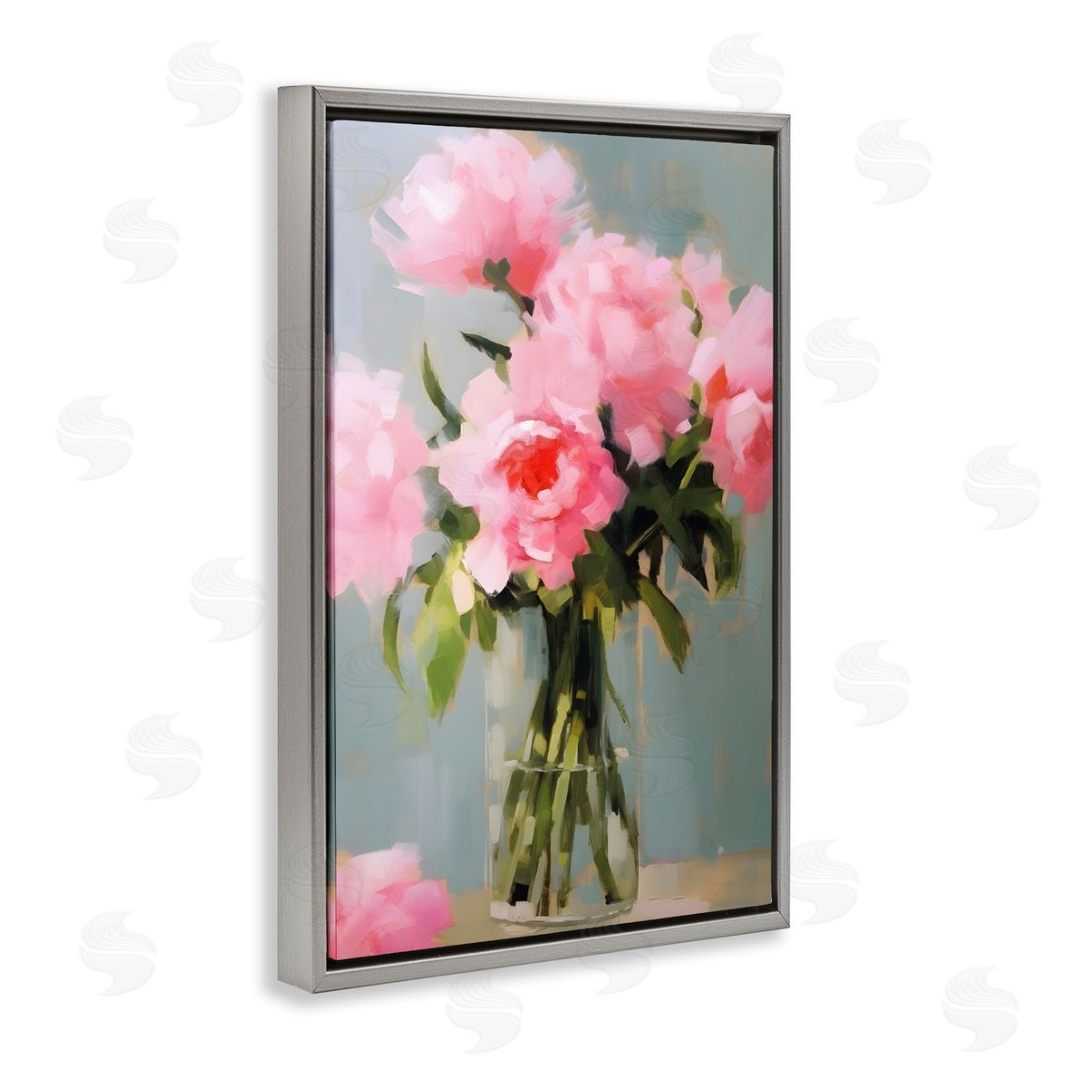 Confetti Roses Bouquet Grey Floating Frame Canvas Wall Art, Home Decor by Petals Prints Design