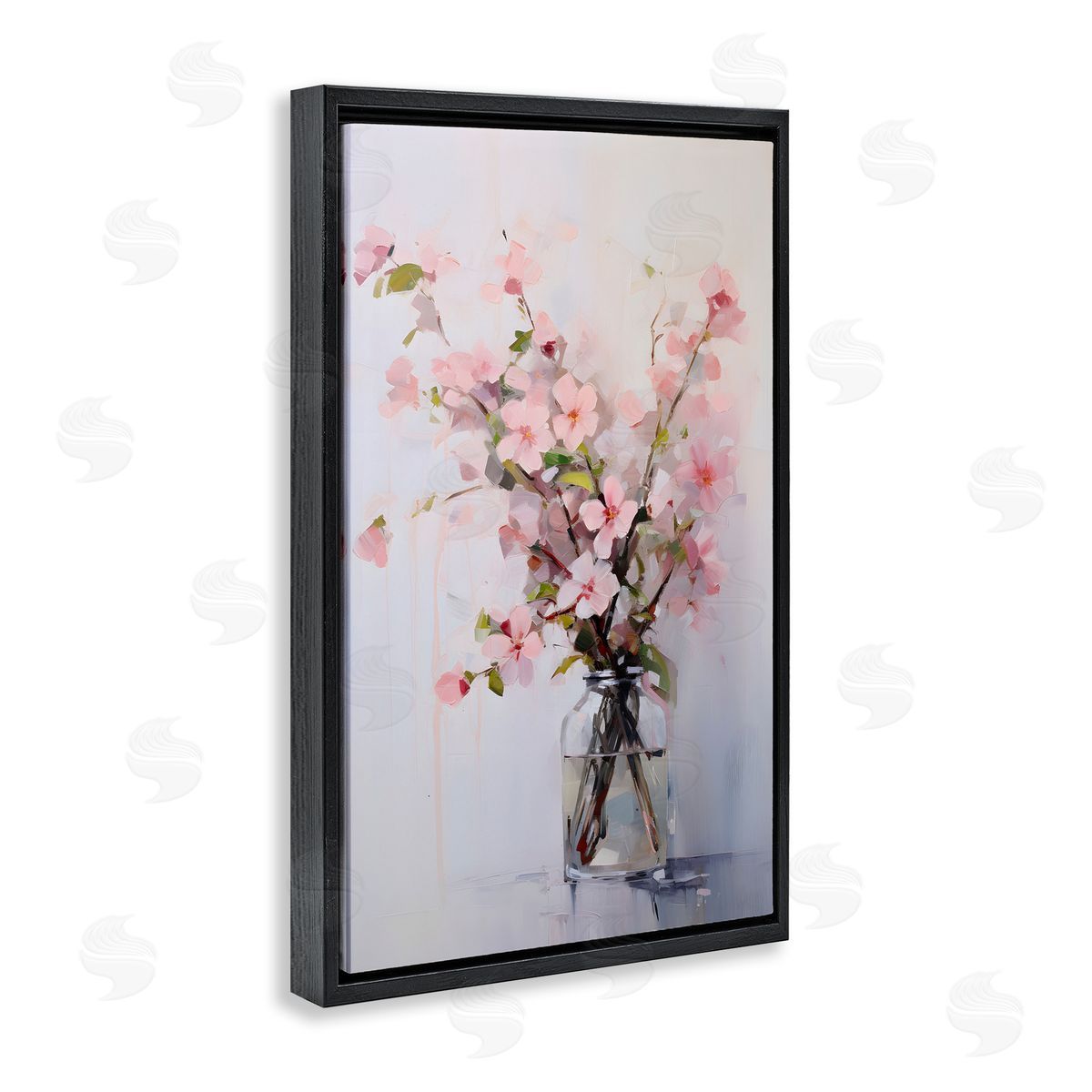 Soft Sakura Vase Black Floating Frame Canvas Wall Art, Home Decor by Petals Prints Design