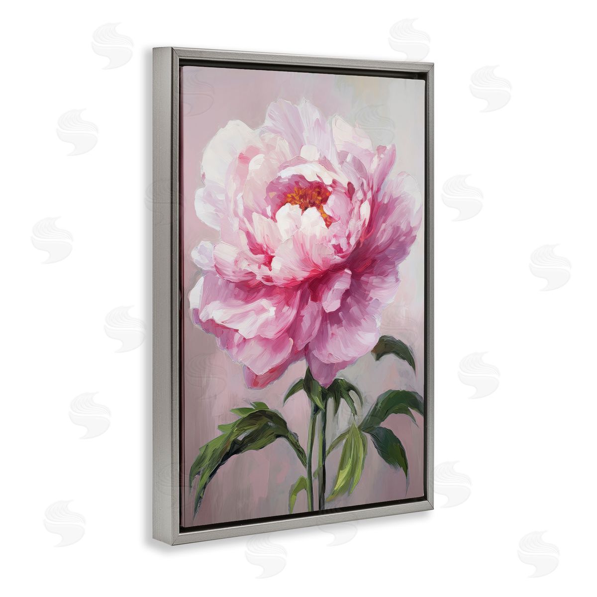 Pink Blooming Floral Grey Floating Frame Canvas Wall Art, Home Decor by Petals Prints Design