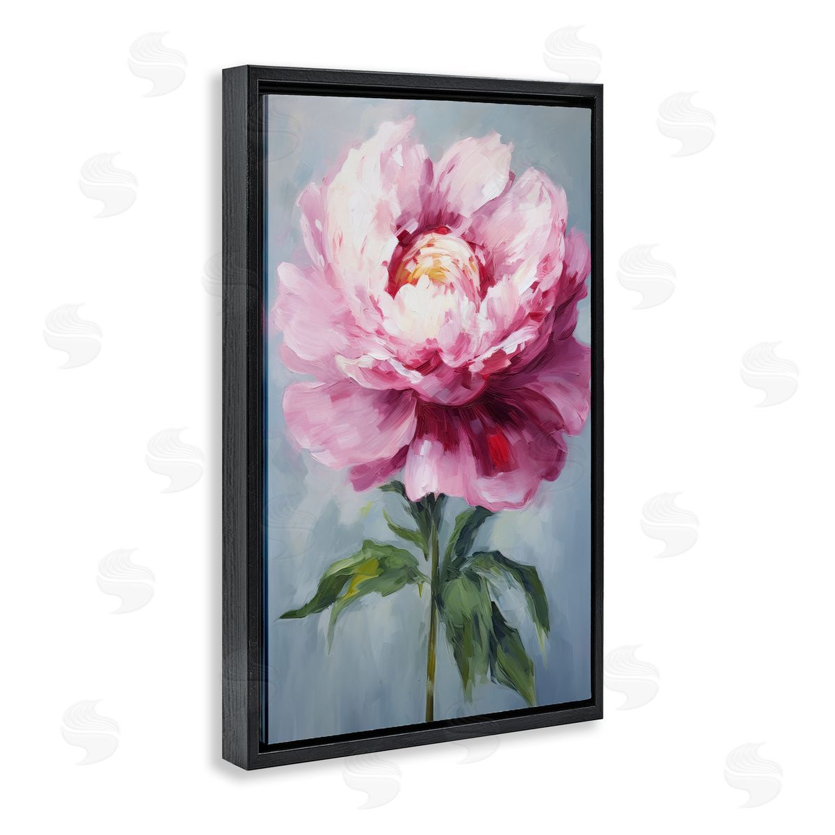 Pale Pink Floral Black Floating Frame Canvas Wall Art, Home Decor by Petals Prints Design