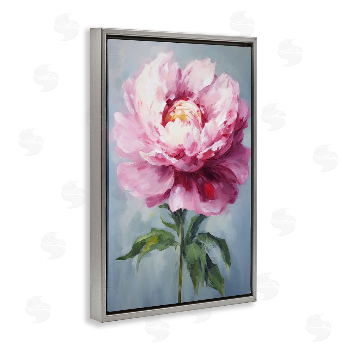 Pale Pink Floral Grey Floating Frame Canvas Wall Art, Home Decor by Petals Prints Design