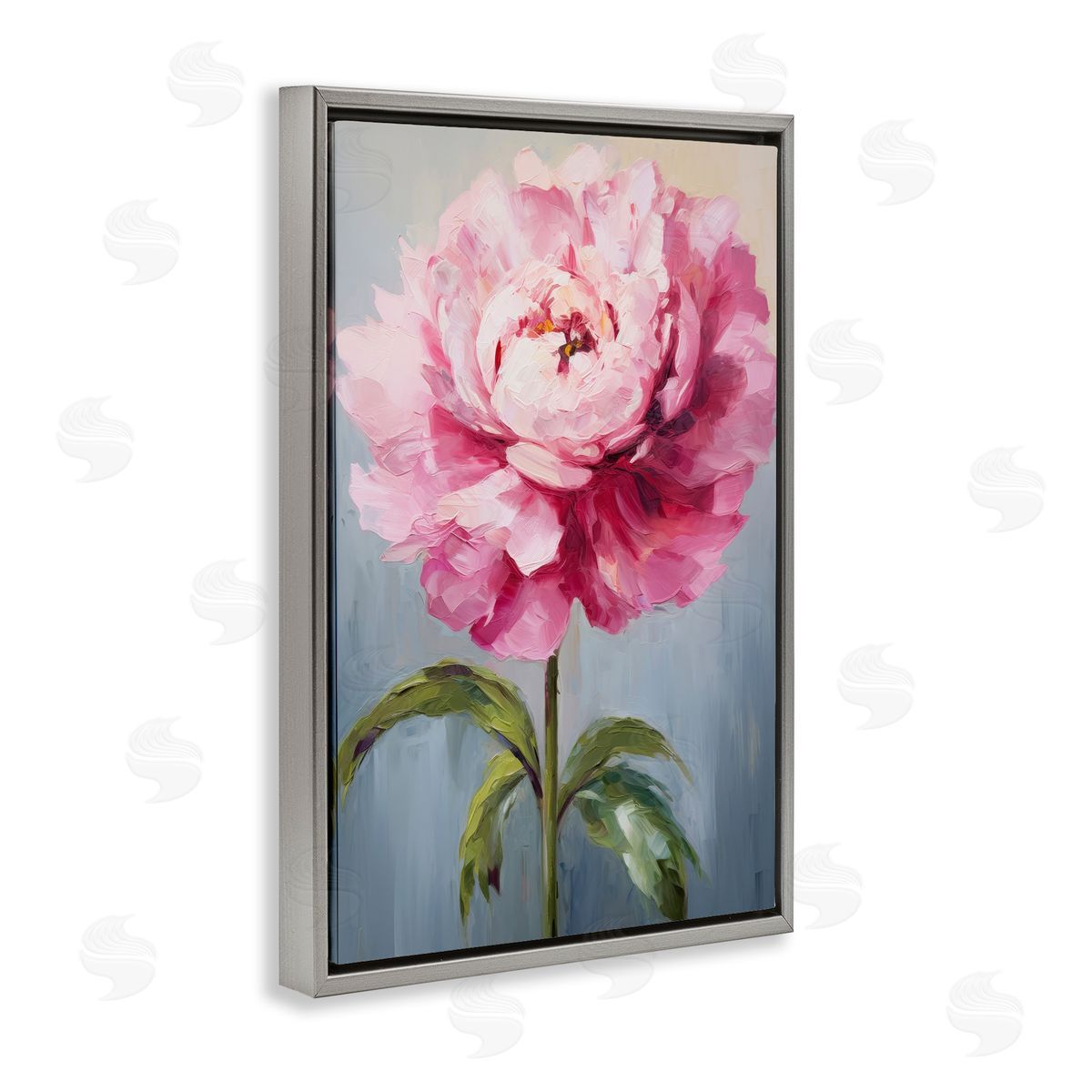 Blush Pink Carnation Grey Floating Frame Canvas Wall Art, Home Decor by Petals Prints Design