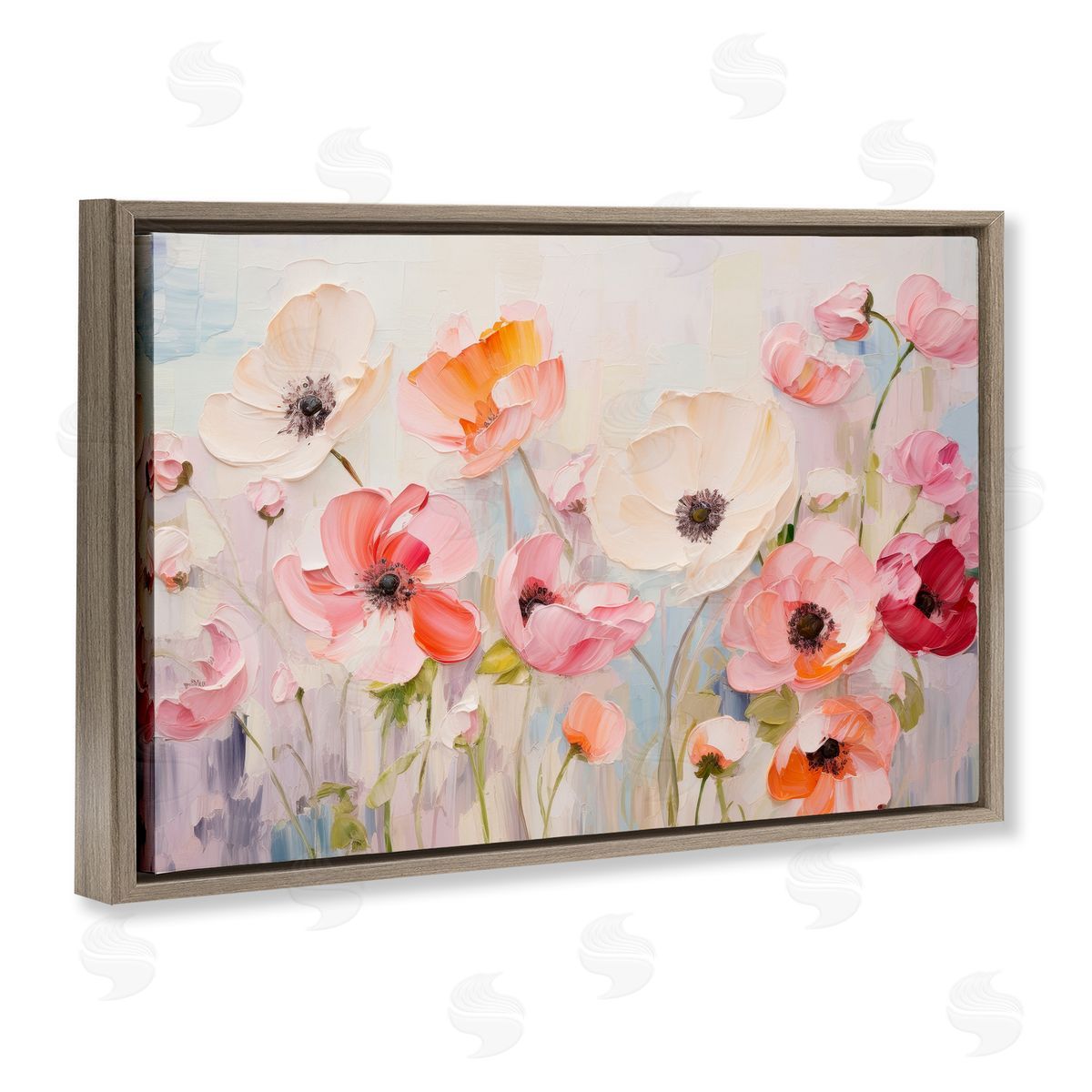 Petal Prints Design Pastel Ranunculus Blooms Brown Floating Frame Canvas Wall Art Print