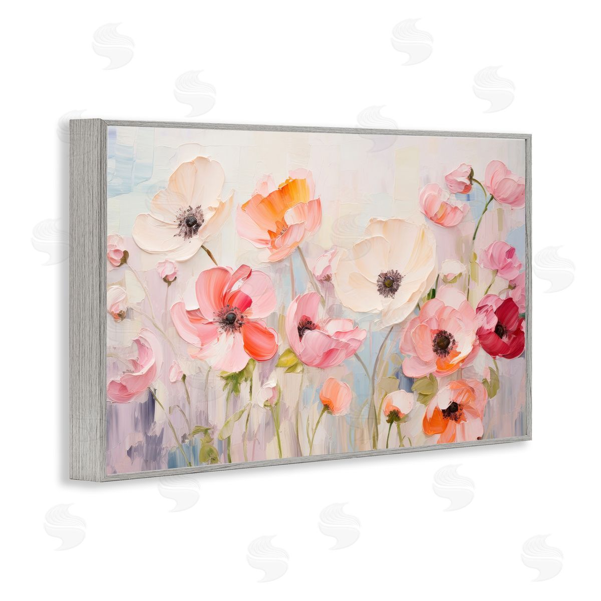Petal Prints Design Pastel Ranunculus Blooms Gray Framed Giclee Wall Art Print