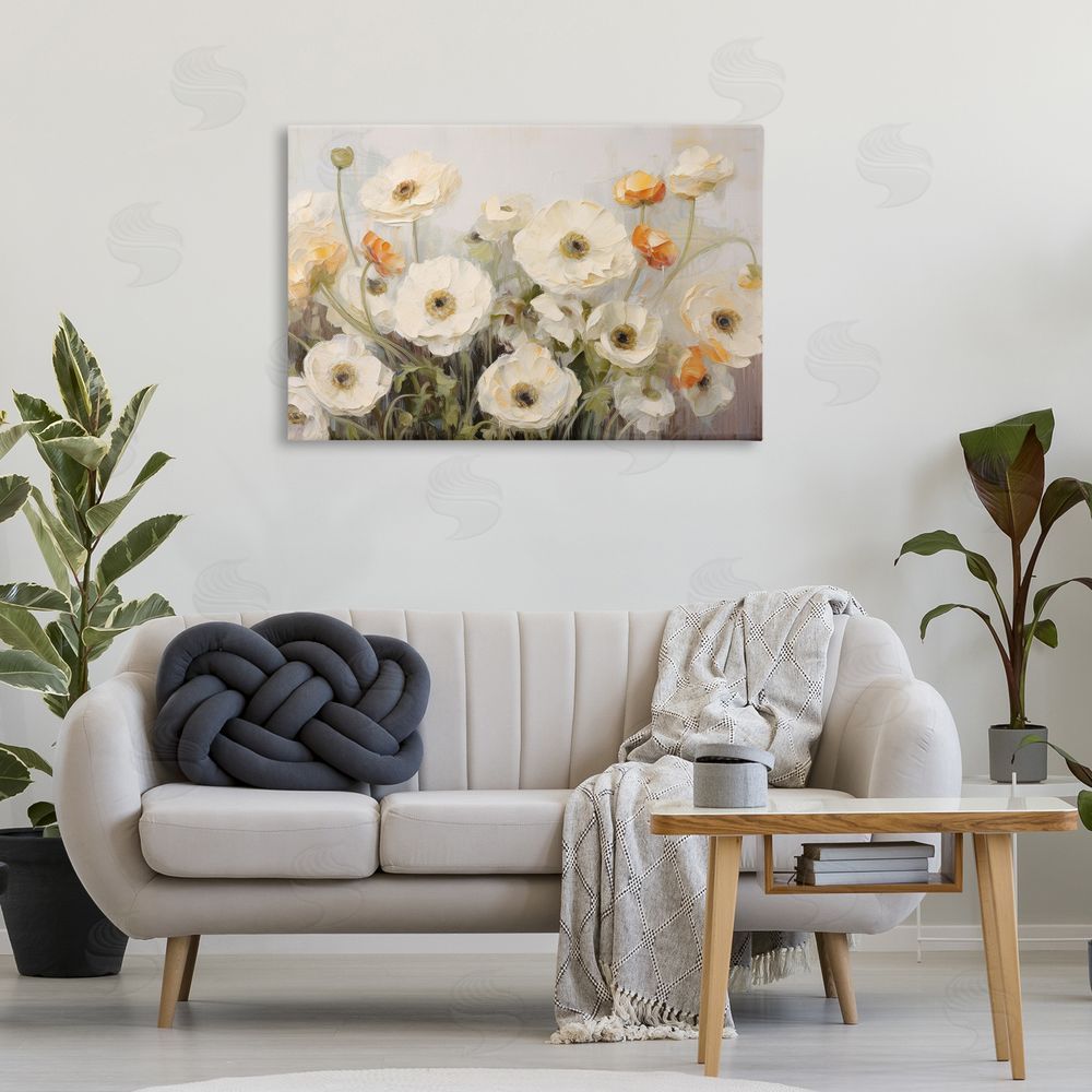 Petal Prints Design White Ranunculus Blooms Canvas Wall Art Print in Room