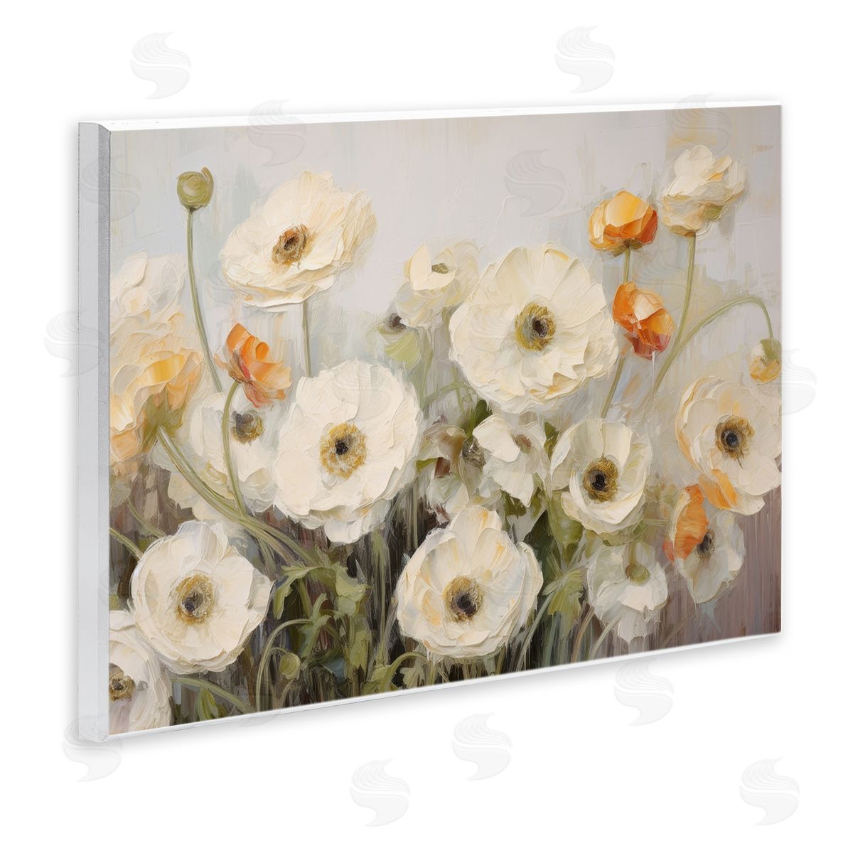 Petal Prints Design White Ranunculus Blooms Wooden Wall Plaque Art Print