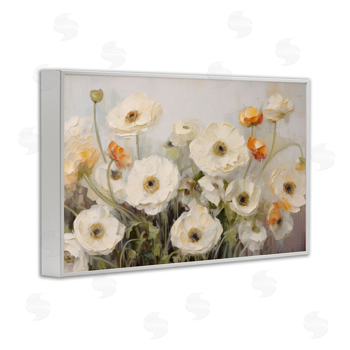 Petal Prints Design White Ranunculus Blooms White Framed Giclee Wall Art Print
