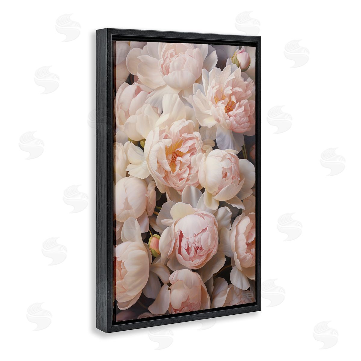Blooming Pink Peonies Black Floating Frame Canvas Wall Art, Home Decor by Roozbeh Bahramali