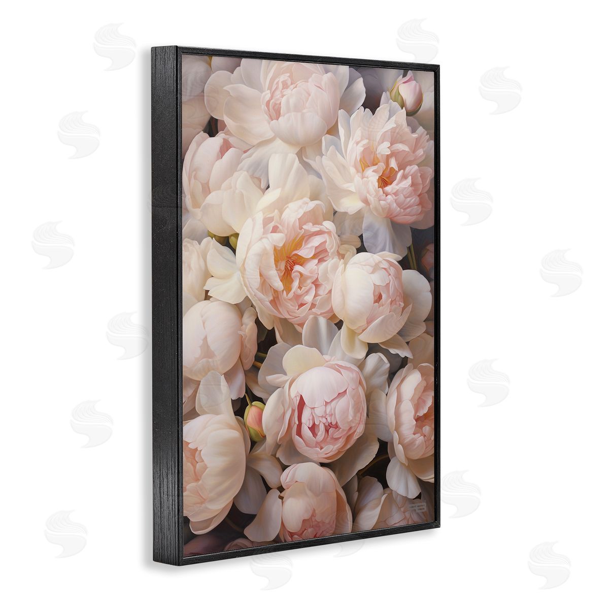 Blooming Pink Peonies Black Frame Print Wall Art, Home Decor by Roozbeh Bahramali