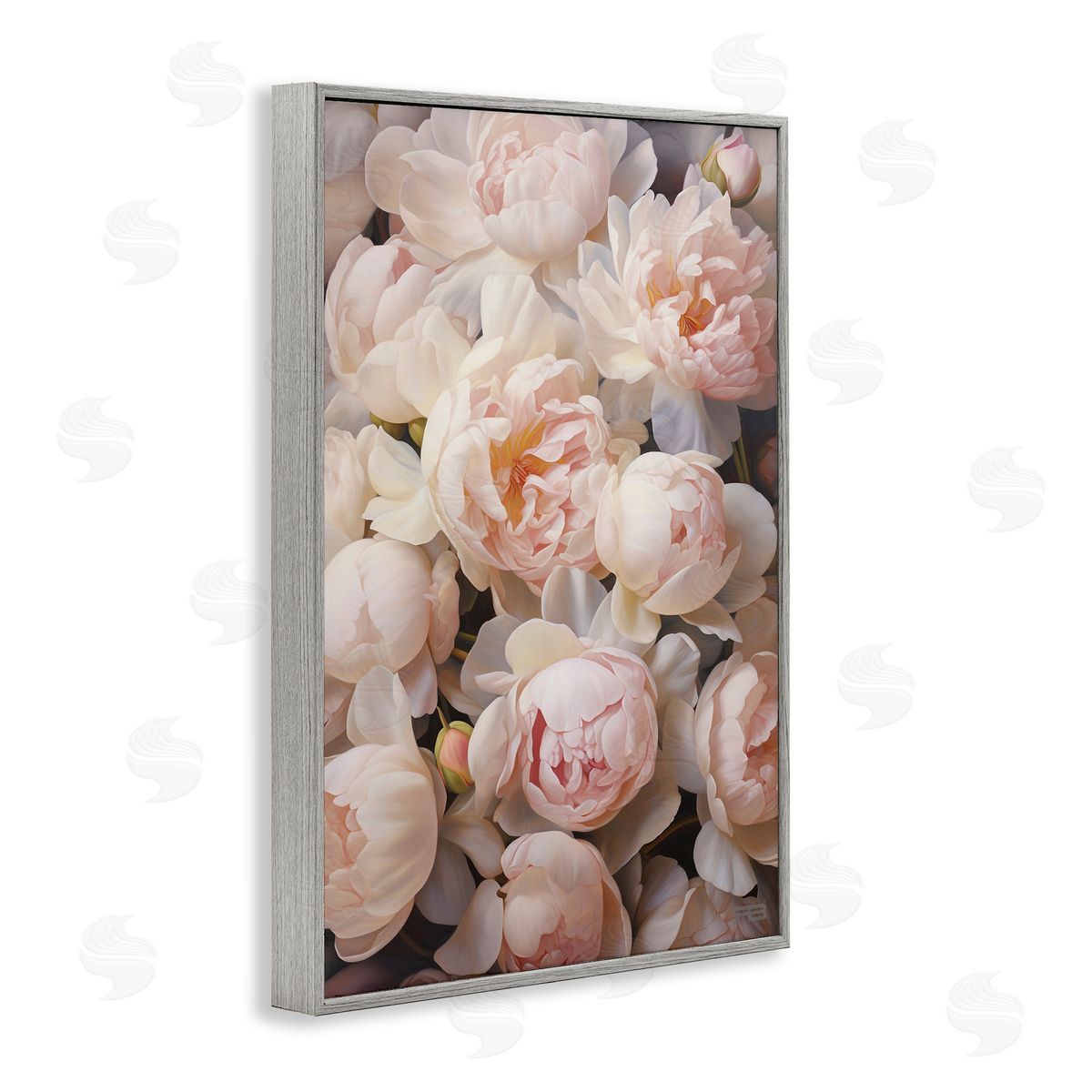 Blooming Pink Peonies Grey Frame Print Wall Art, Home Decor by Roozbeh Bahramali