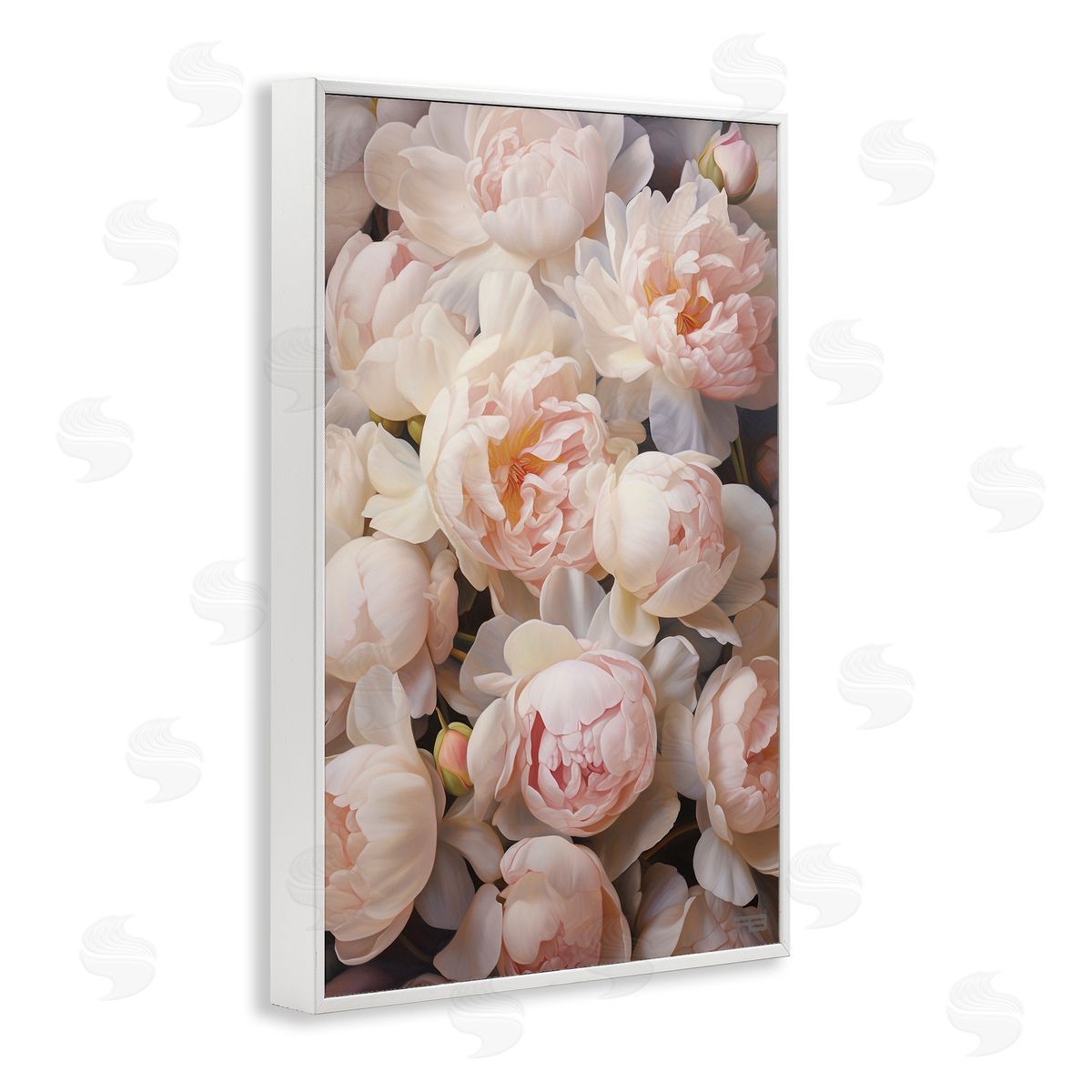 Blooming Pink Peonies White Frame Print Wall Art, Home Decor by Roozbeh Bahramali