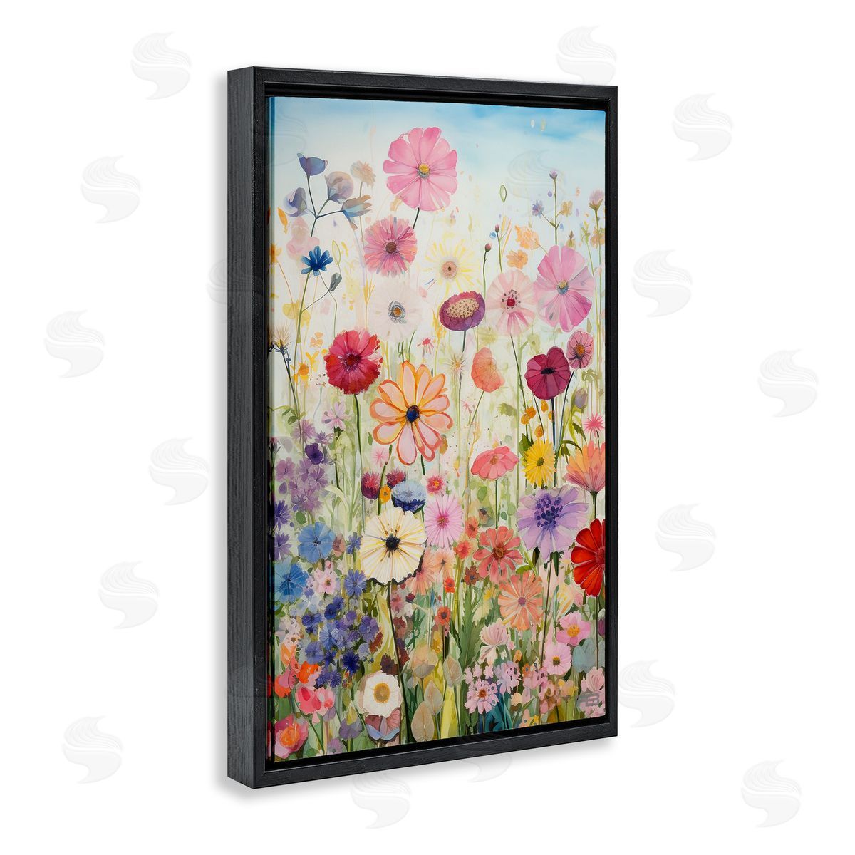 Full Floral Garden Black Floating Frame Canvas Wall Art, Home Decor by Roozbeh Bahramali