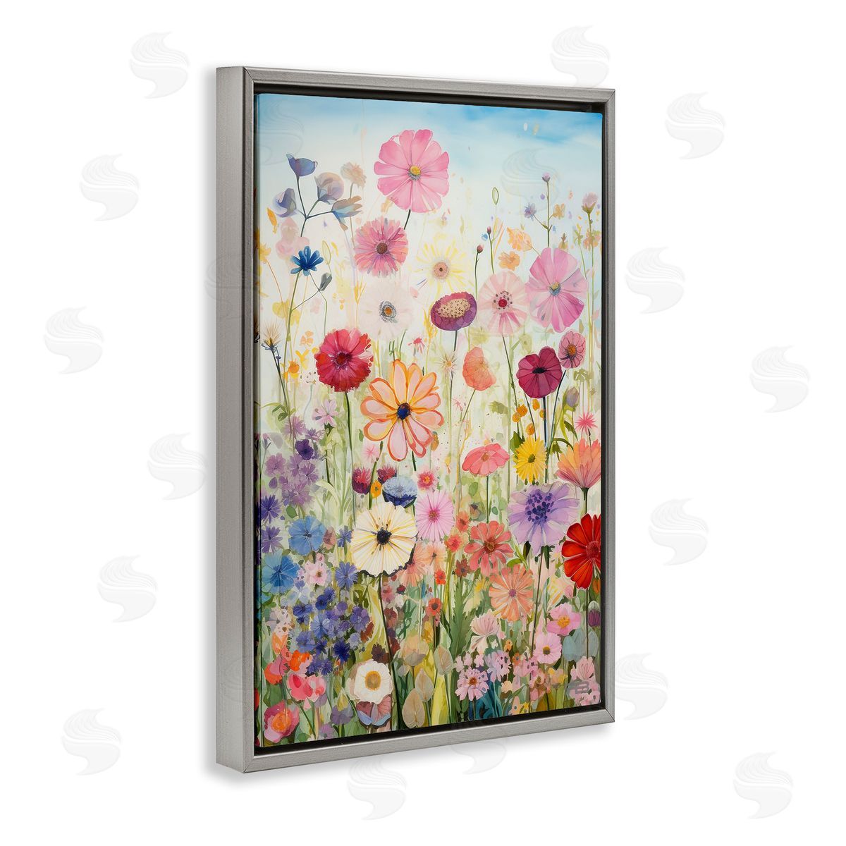 Full Floral Garden Grey Floating Frame Canvas Wall Art, Home Decor by Roozbeh Bahramali