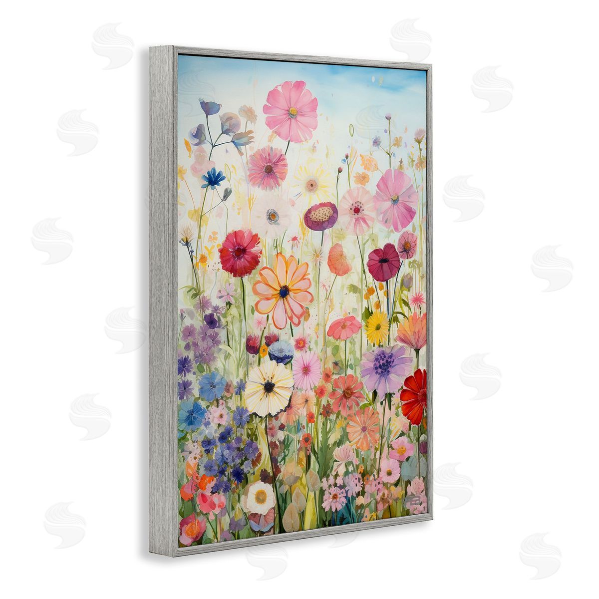 Full Floral Garden Grey Frame Print Wall Art, Home Decor by Roozbeh Bahramali