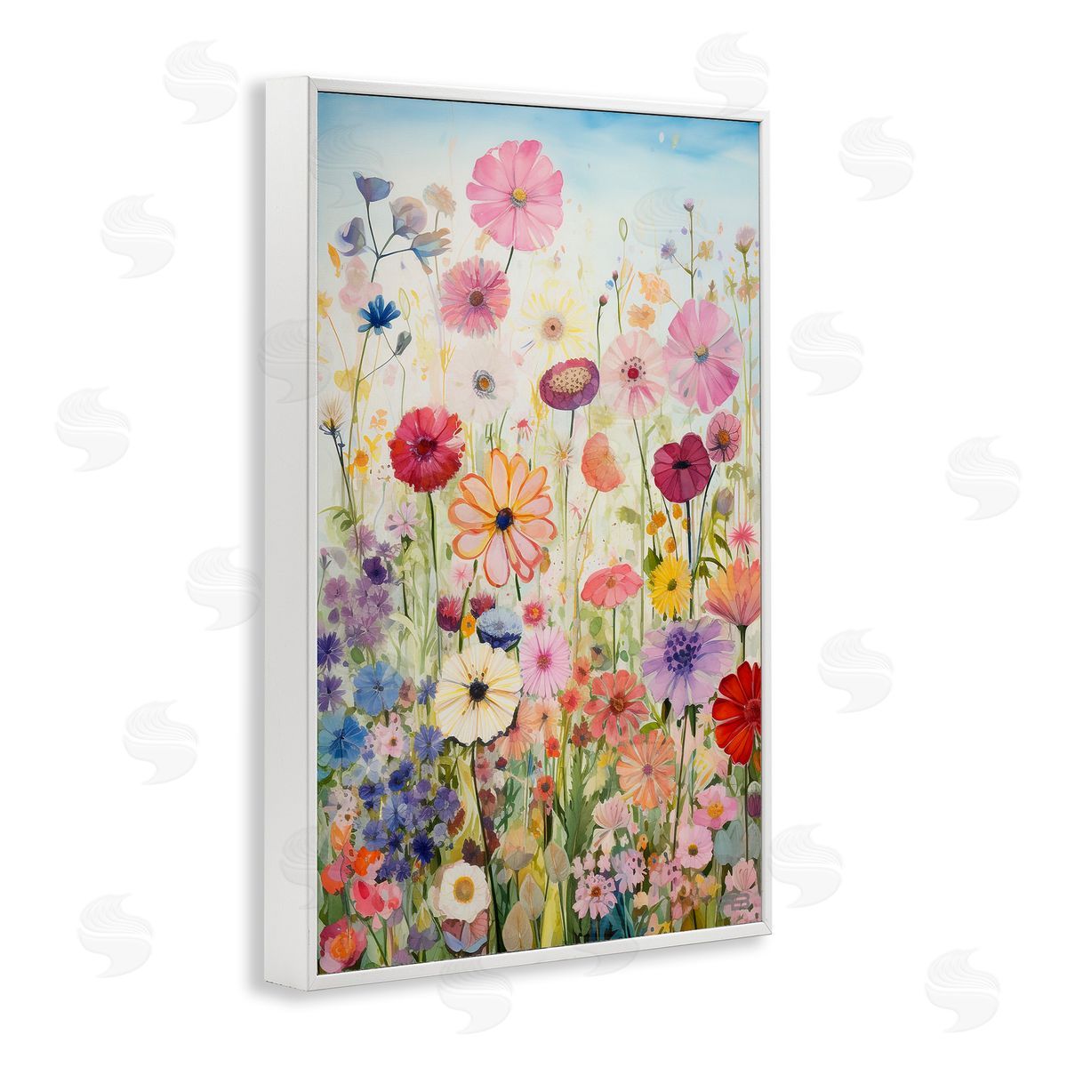 Full Floral Garden White Frame Print Wall Art, Home Decor by Roozbeh Bahramali