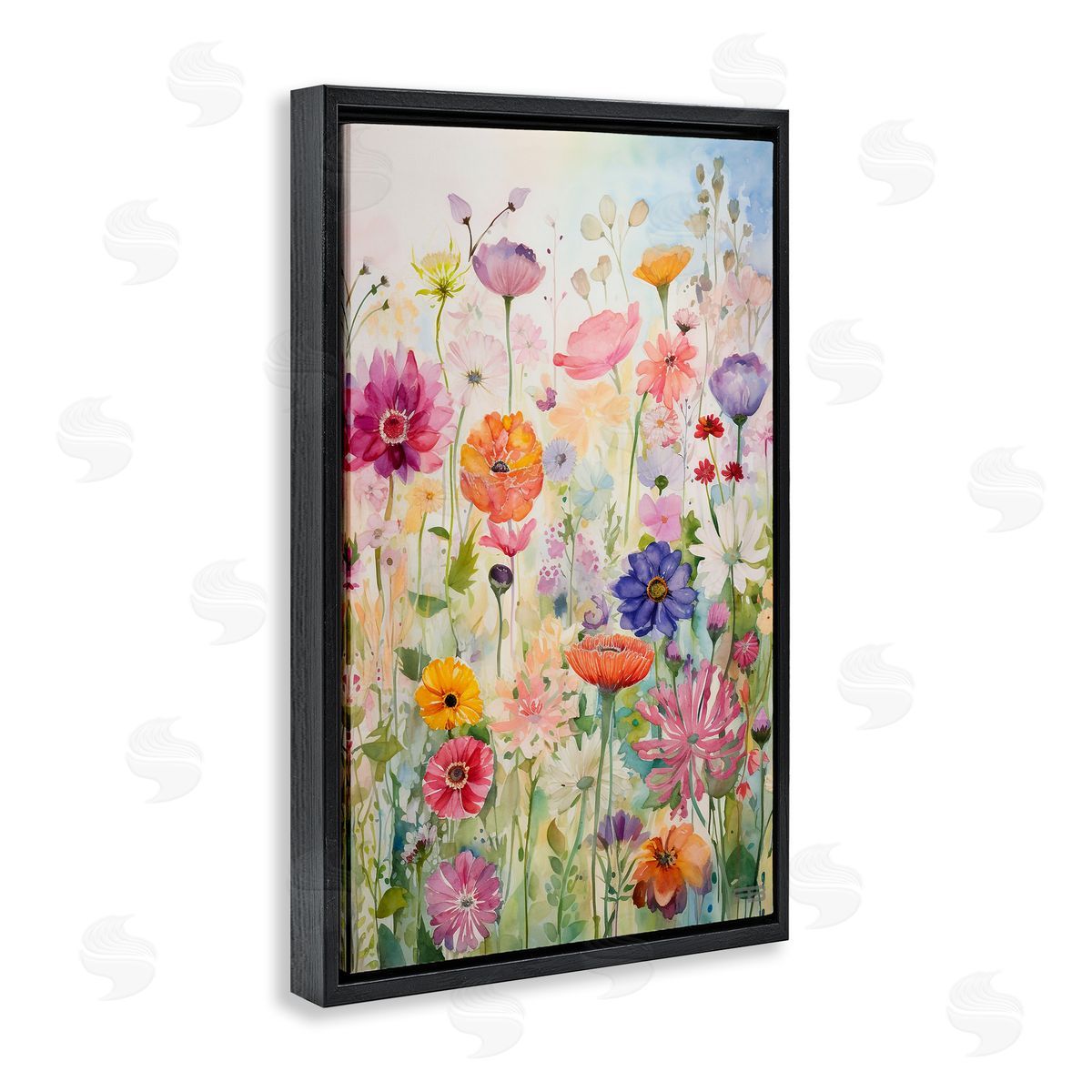 Bright Floral Garden Black Floating Frame Canvas Wall Art, Home Decor by Roozbeh Bahramali