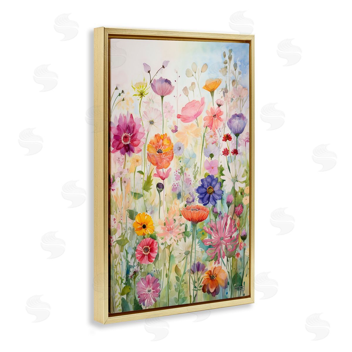 Bright Floral Garden Gold Floating Frame Canvas Wall Art, Home Decor by Roozbeh Bahramali