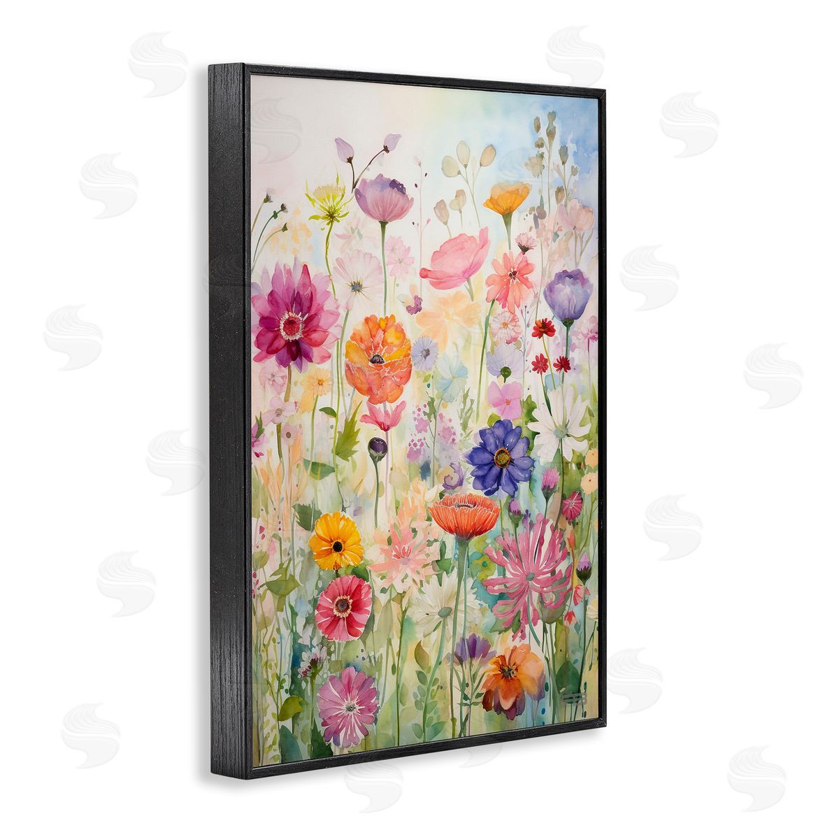 Bright Floral Garden Black Frame Print Wall Art, Home Decor by Roozbeh Bahramali