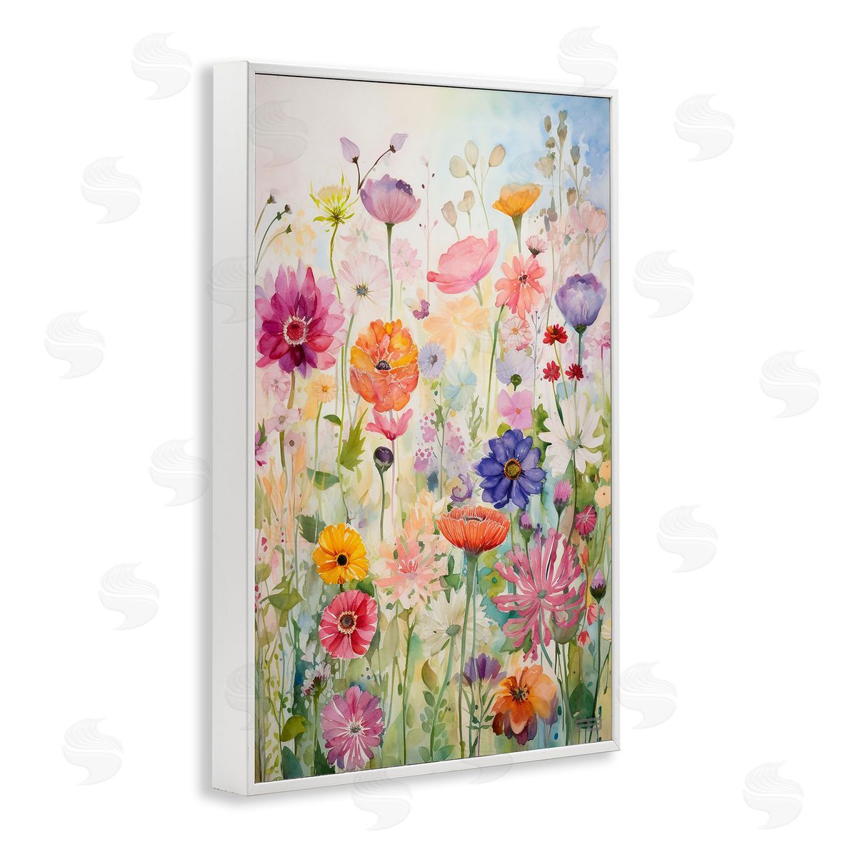 Bright Floral Garden White Frame Print Wall Art, Home Decor by Roozbeh Bahramali