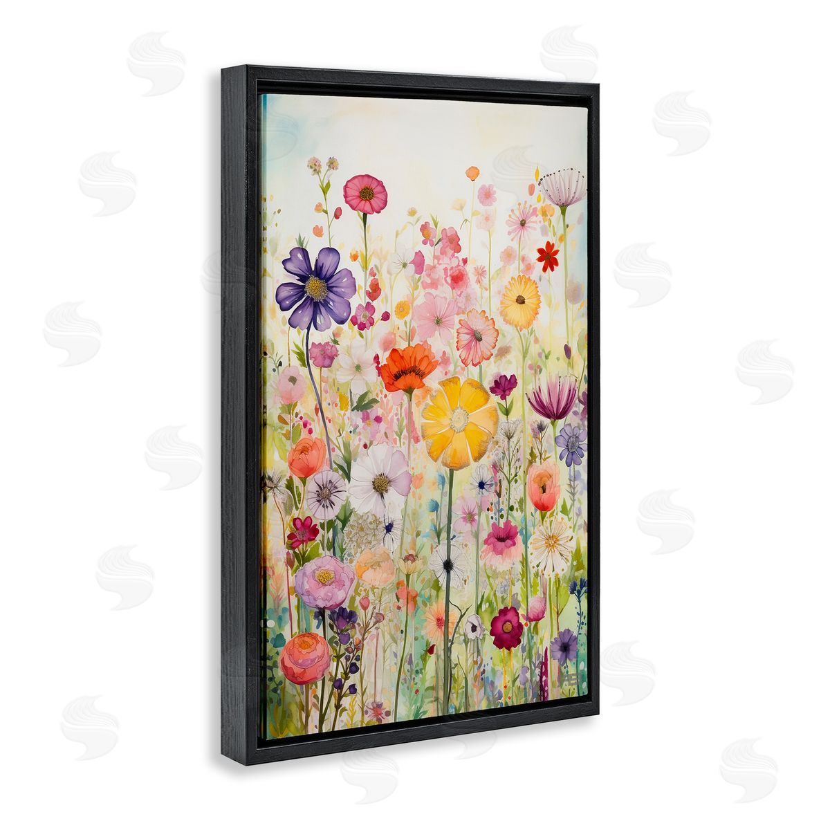 Bright Flower Garden Black Floating Frame Canvas Wall Art, Home Decor by Roozbeh Bahramali
