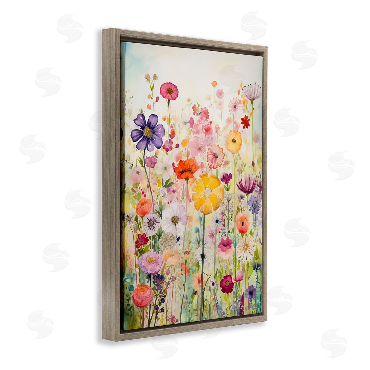 Bright Flower Garden Brown Floating Frame Canvas Wall Art, Home Decor by Roozbeh Bahramali