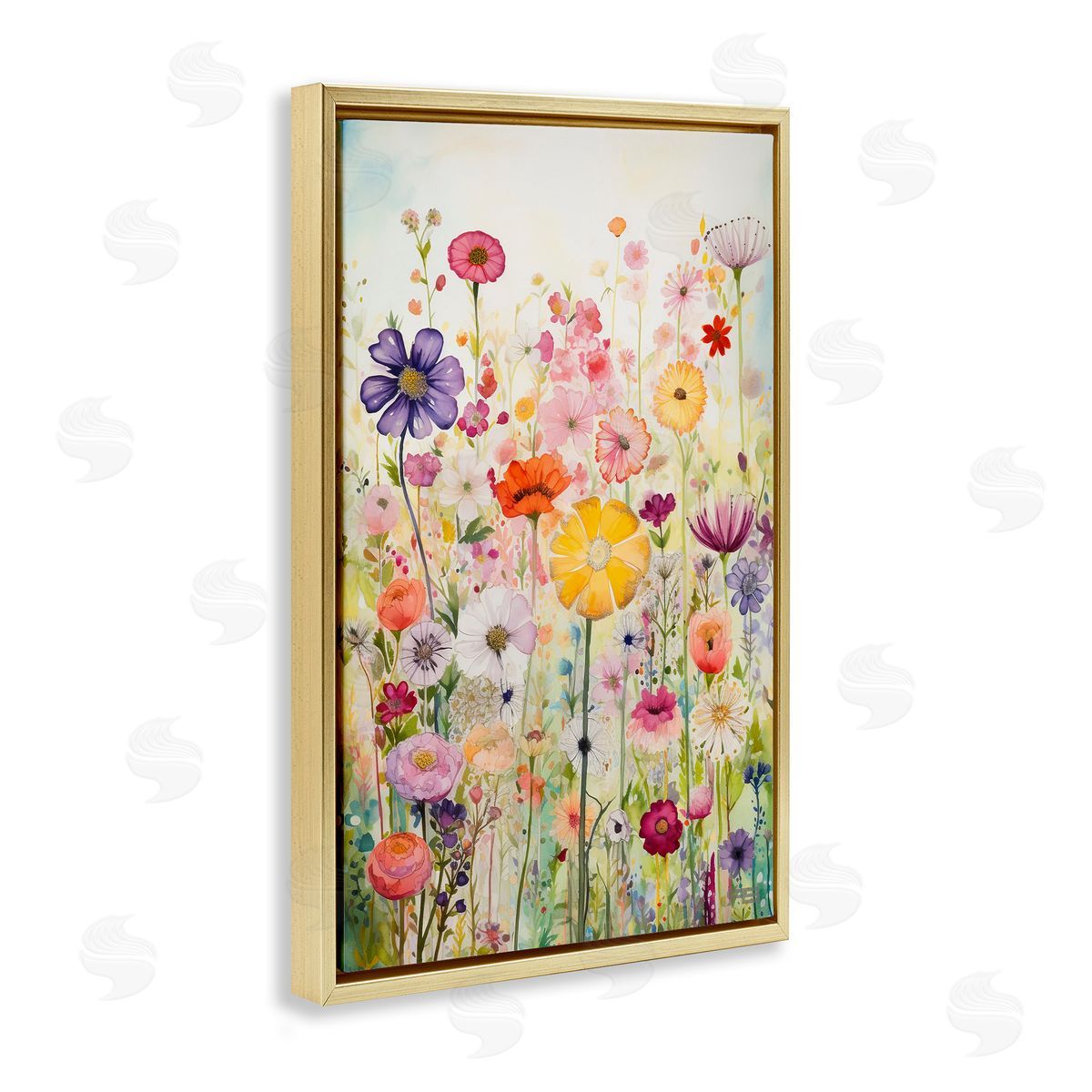 Bright Flower Garden Gold Floating Frame Canvas Wall Art, Home Decor by Roozbeh Bahramali